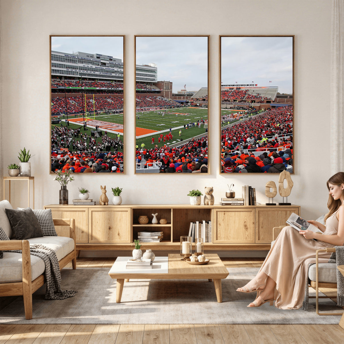 86851-MGV-CV-36X24 - University of Illinois Fighting Illini Football Team Print - Champaign Illinois Memorial Stadium