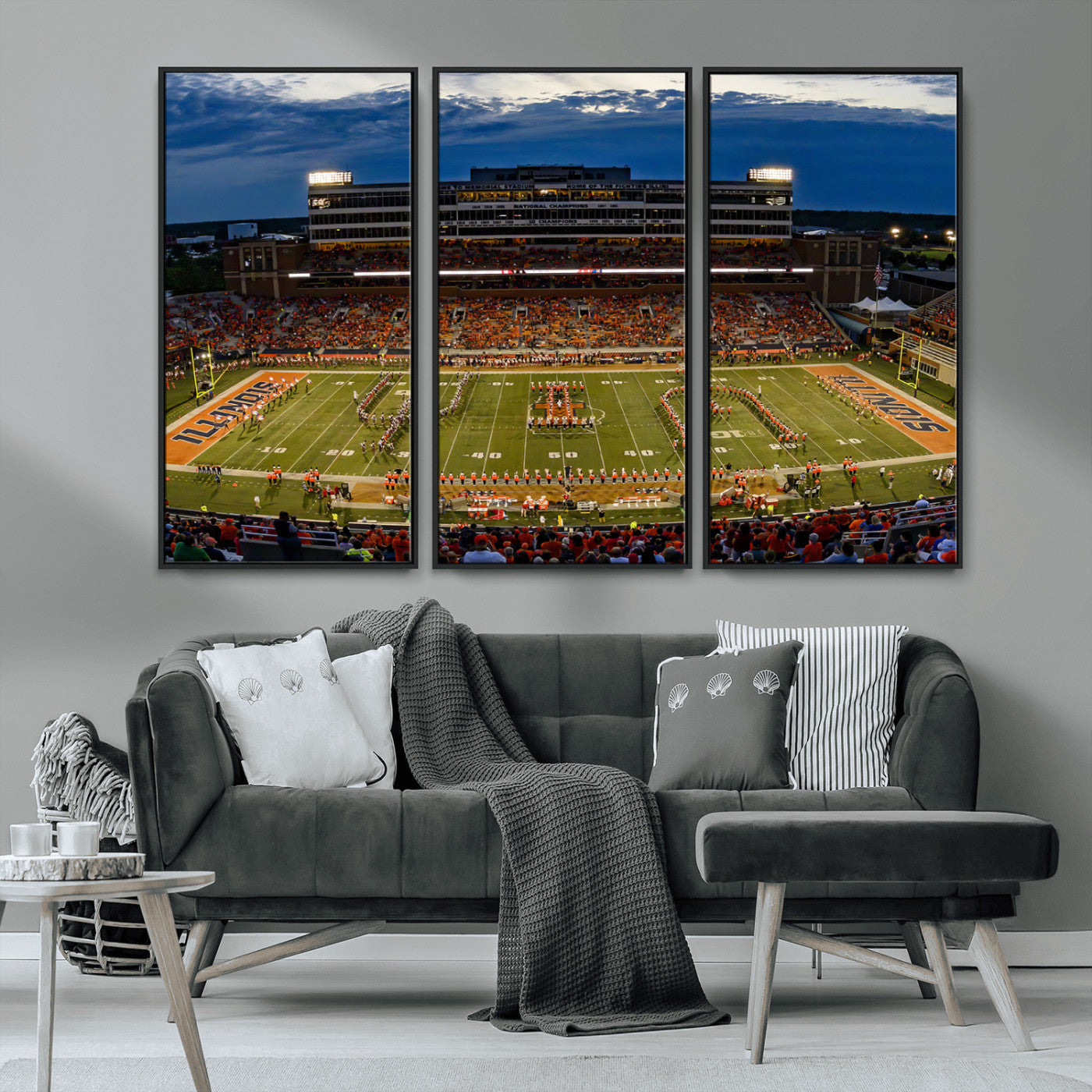 MGV-FC-48X32-3P - University of Illinois Fighting Illini Football Team Print - Champaign Illinois Memorial Stadium