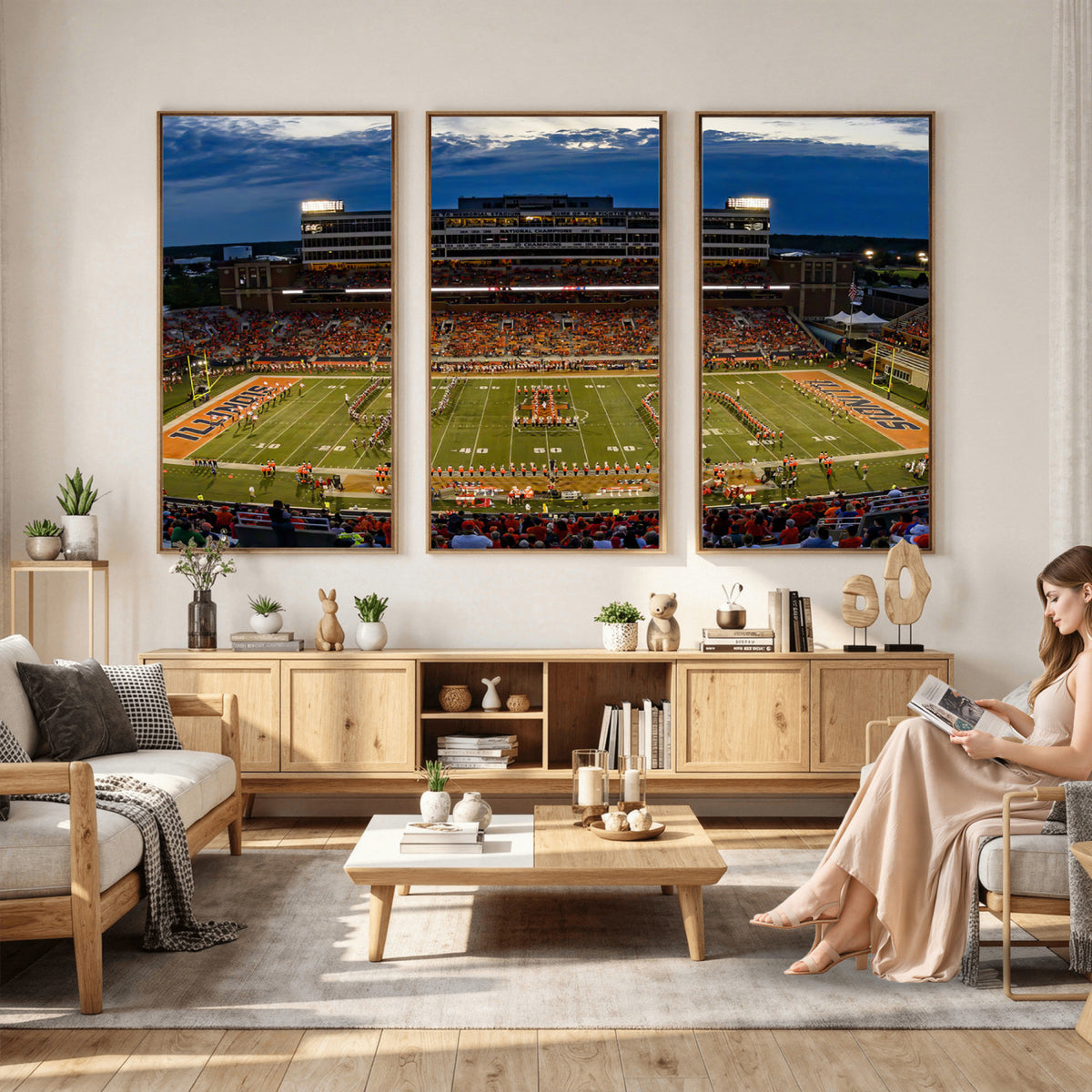 44513-MGV-CV-36X24 - University of Illinois Fighting Illini Football Team Print - Champaign Illinois Memorial Stadium