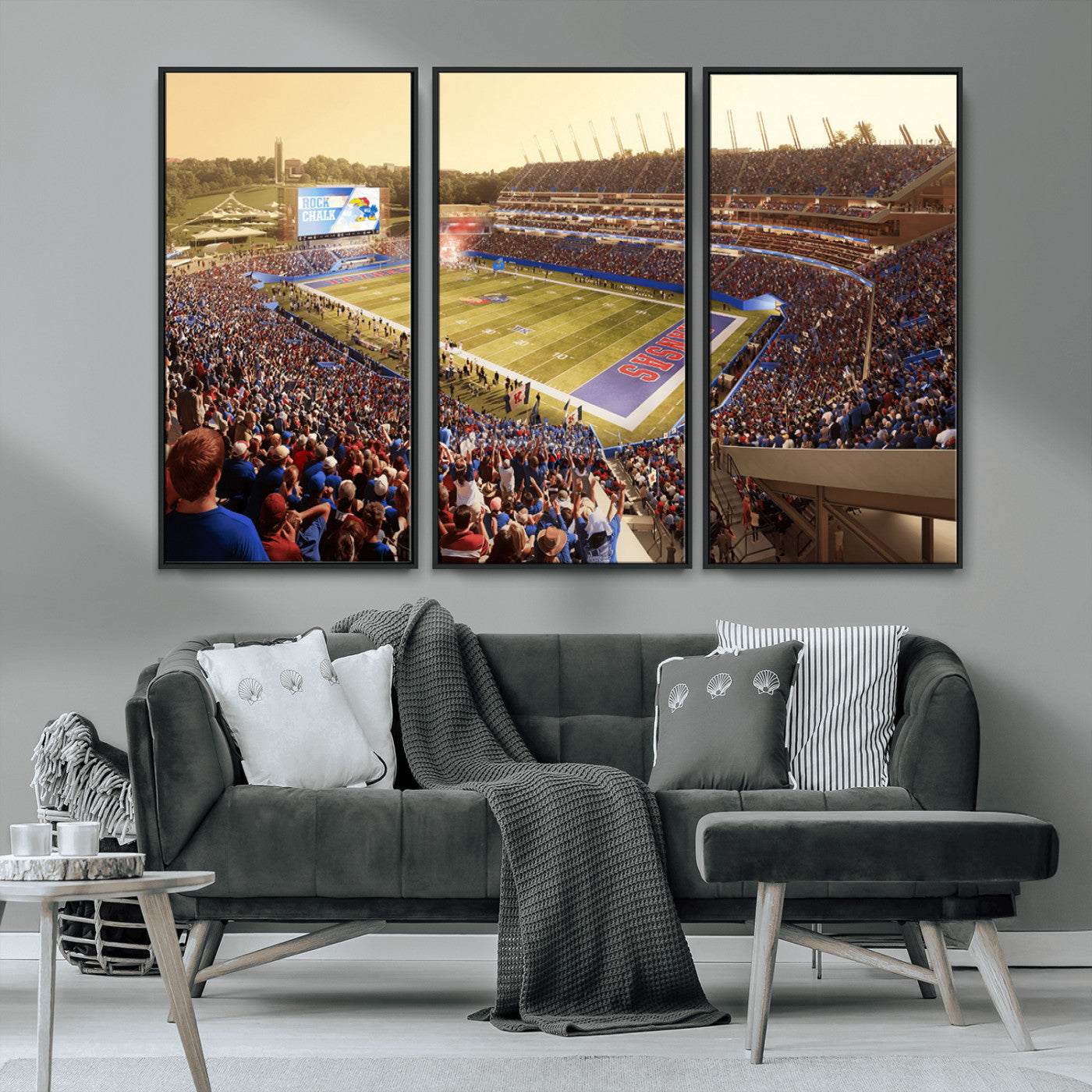 MGV-FC-48X32-3P - University of Kansas Jayhawks Football Team Print - Lawrence Kansas Memorial Stadium Wall Art Canvas