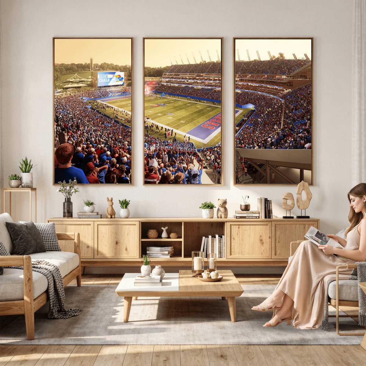71731-MGV-CV-36X24 - University of Kansas Jayhawks Football Team Print - Lawrence Kansas Memorial Stadium Wall Art Canvas