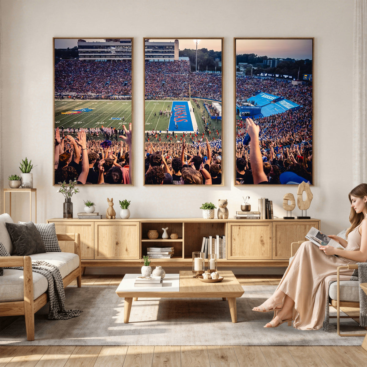 40169-MGV-CV-36X24 - University of Kansas Jayhawks Football Team Art Print - Lawrence Kansas Memorial Stadium Wall Art