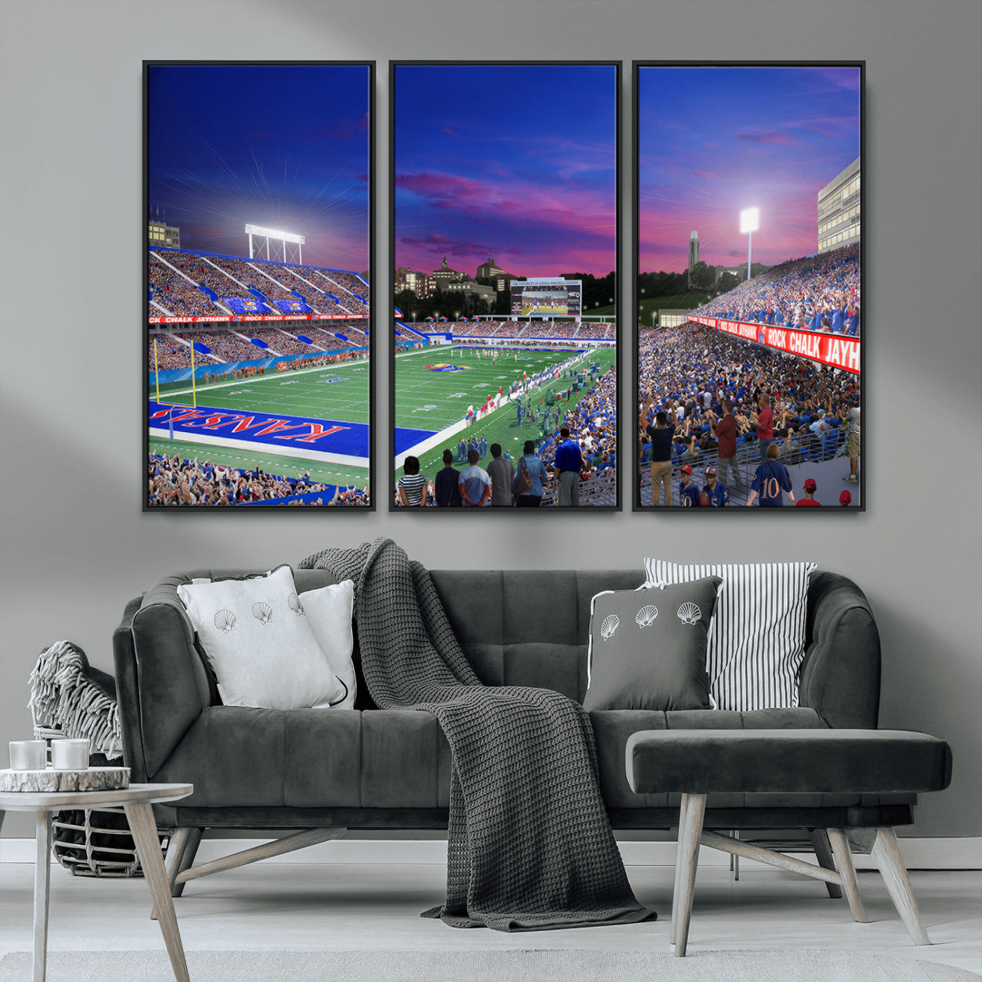 MGV-FC-48X32-3P - University of Kansas Jayhawks Football Team Print Canvas- Lawrence Kansas Memorial Stadium Wall Art