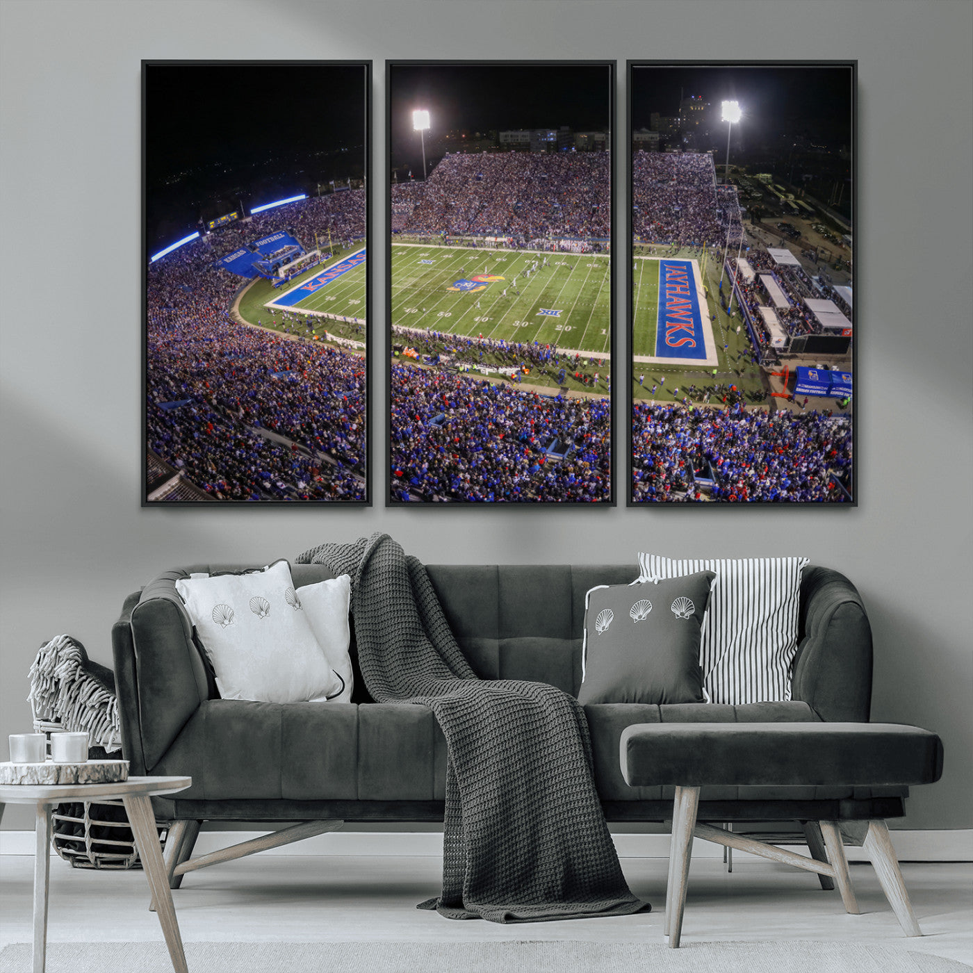 MGV-FC-48X32-3P - University of Kansas Jayhawks Football Team Print - Lawrence Kansas Memorial Stadium Wall Art Canvas