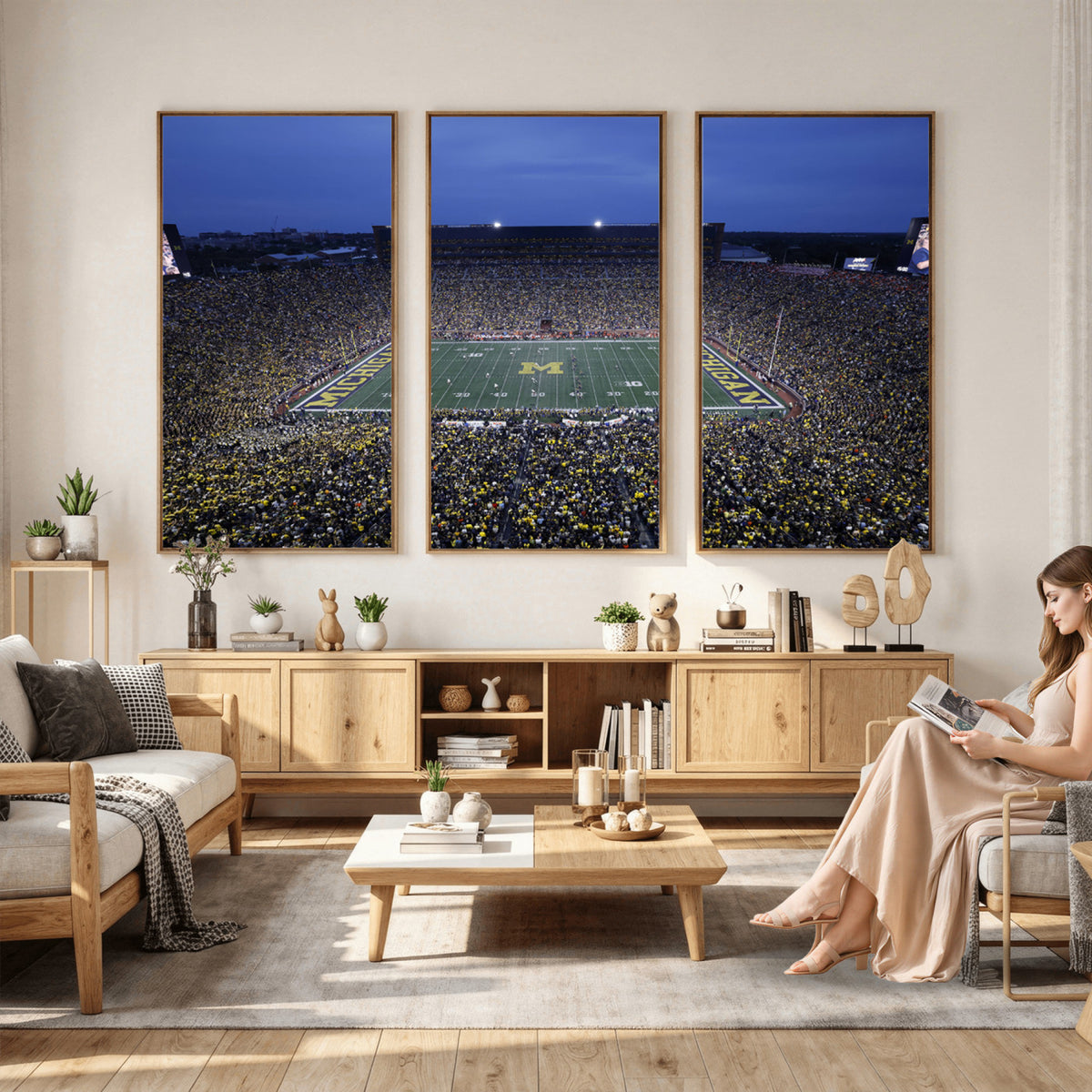 34202-MGV-CV-36X24 - University of Michigan Wolverines Football Team Print - Ann Arbor Michigan Stadium Wall Art Canvas