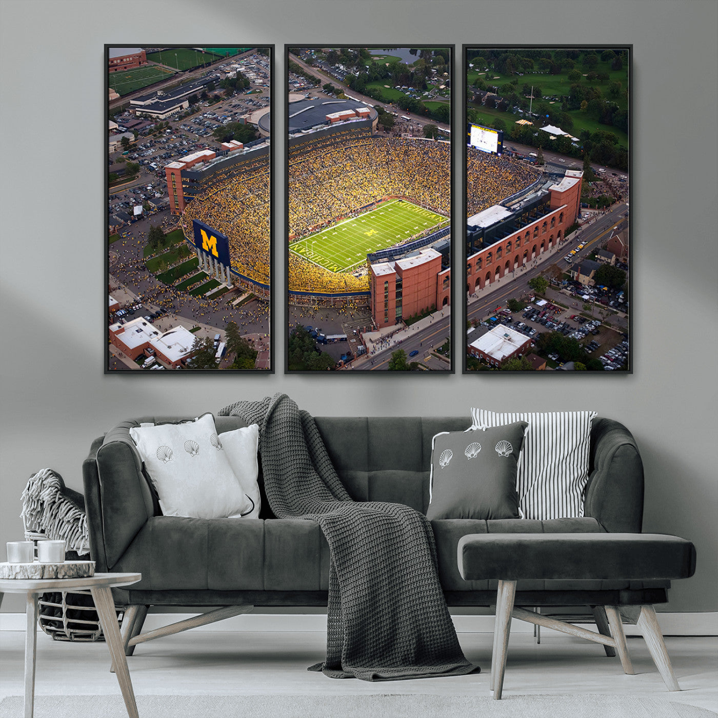 MGV-FC-48X32-3P - University of Michigan Wolverines Football Team Print - Ann Arbor Michigan Stadium Wall Art Canvas