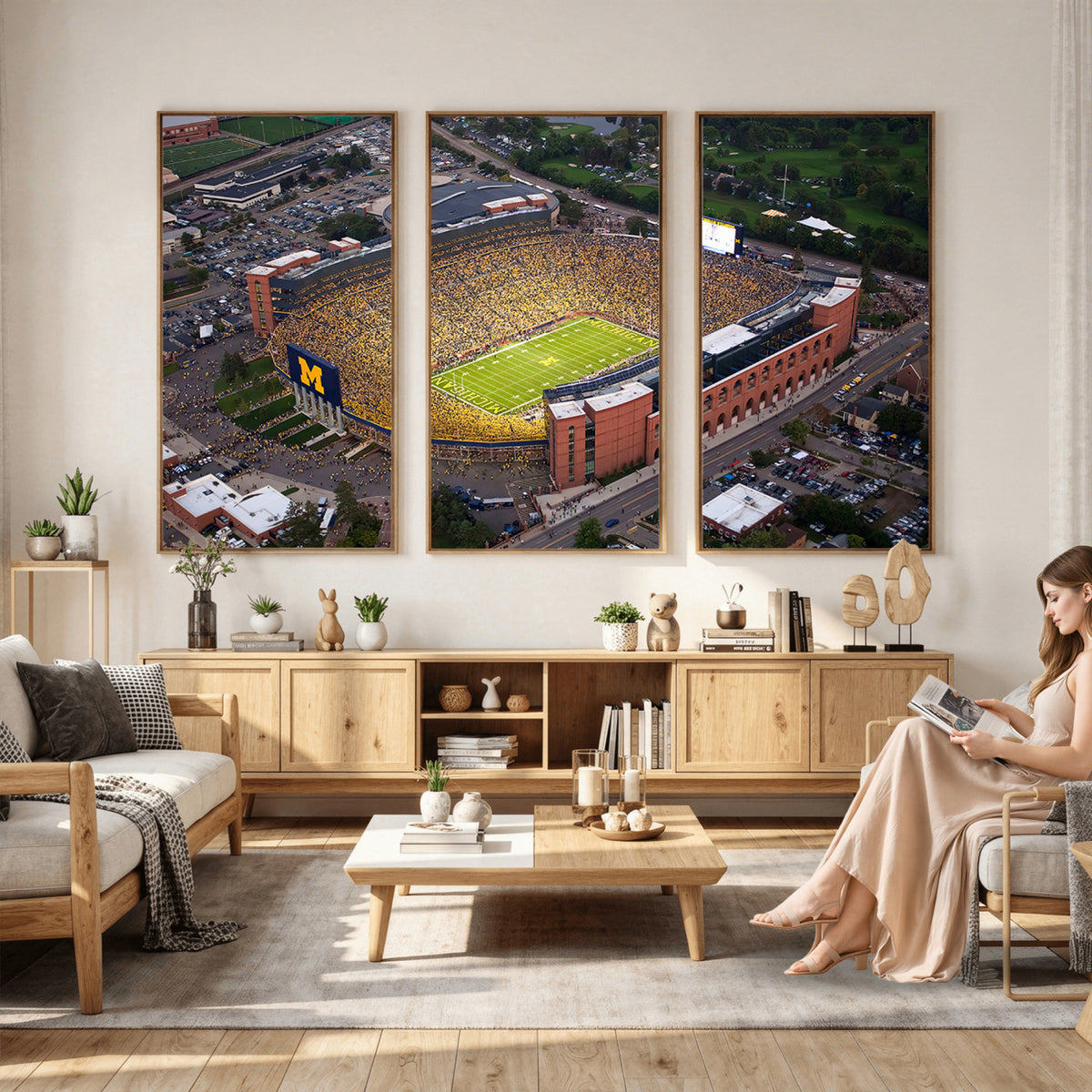 95248-PAN-FL-20X10 - University of Michigan Wolverines Football Team Print - Ann Arbor Michigan Stadium Wall Art Canvas