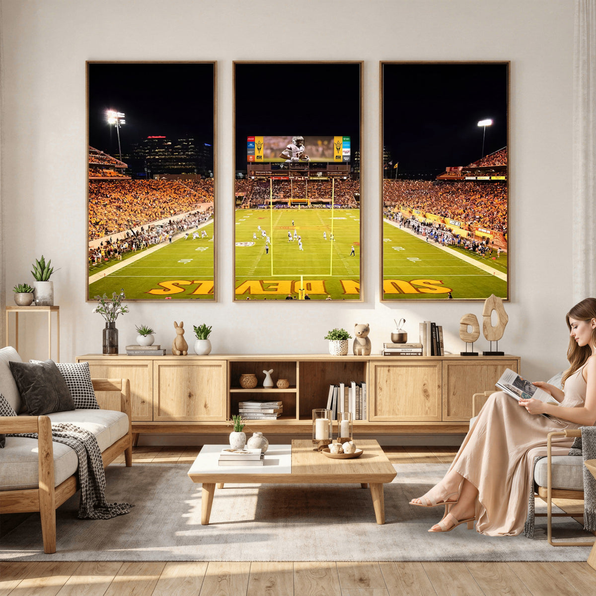 87612-MGV-CV-36X24 - ASU Sun Devils Football Team Print - Phoenix Mountain America Stadium Canvas Print