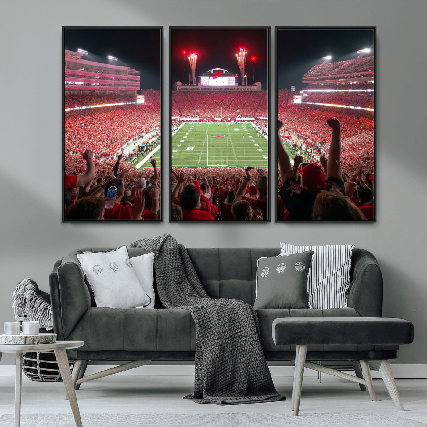 MGV-FC-48X32-3P - University of Nebraska Cornhuskers Football Team Print - Lincoln Memorial Stadium Wall Art Canvas