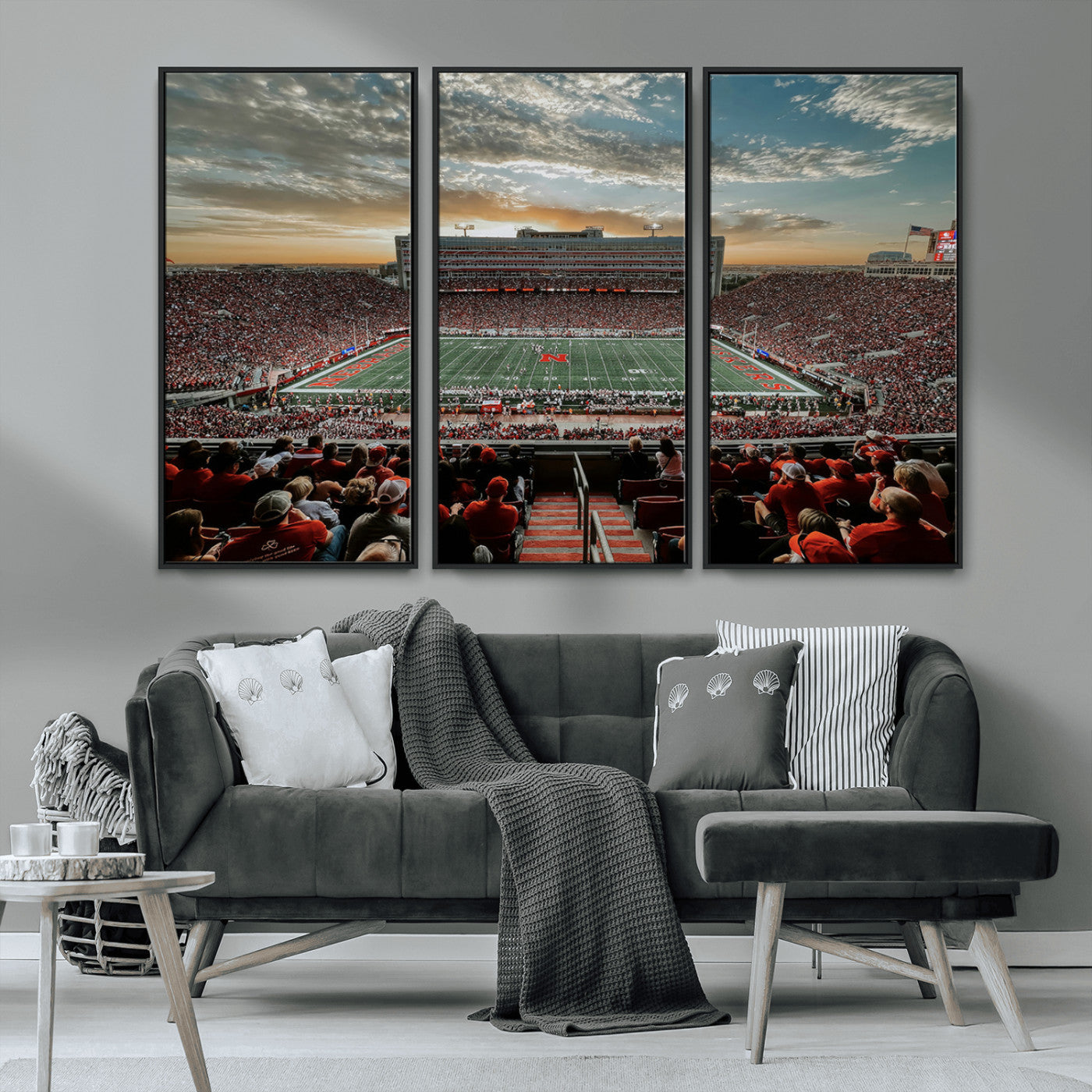 MGV-FC-48X32-3P - University of Nebraska Cornhuskers Football Team Print - Lincoln Memorial Stadium Art Canvas Print