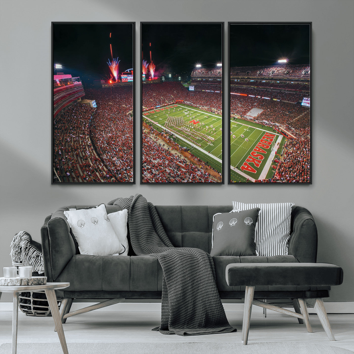 MGV-FC-48X32-3P - University of Nebraska Cornhuskers Football Team Print - Lincoln Memorial Stadium Wall Art Canvas