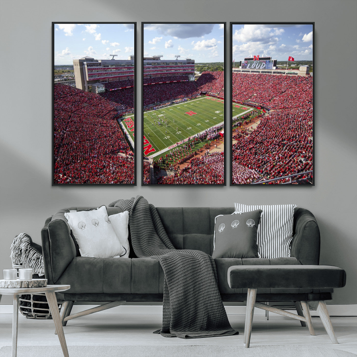 MGV-FC-48X32-3P - University of Nebraska Cornhuskers Football Team Print - Lincoln Memorial Stadium Wall Art Canvas