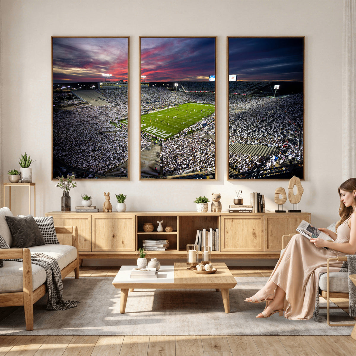 37304-MGV-CV-36X24 - Penn State Nittany Lions Football Team Print - University Park Beaver Stadium Art Canvas Print