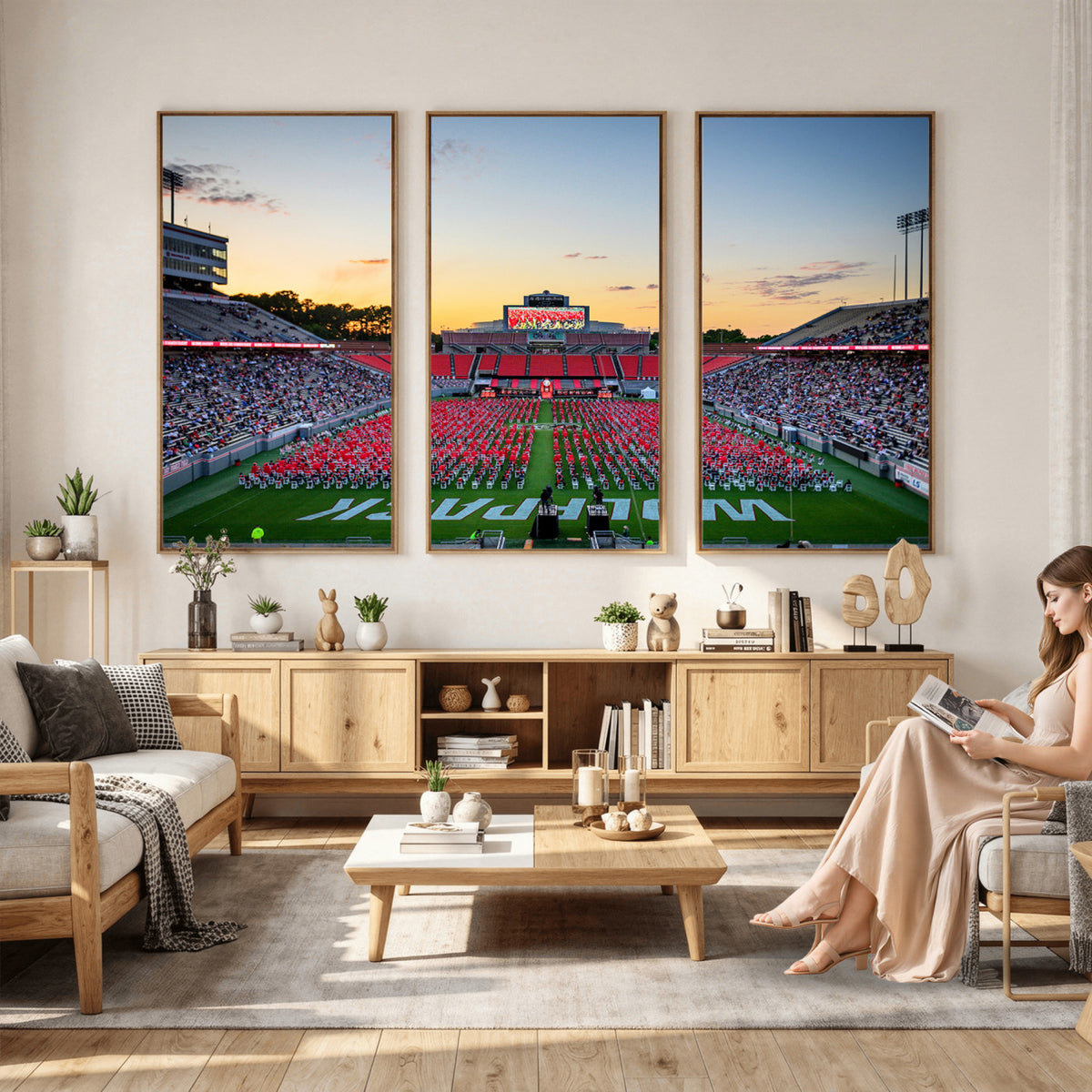 35266-MGV-CV-36X24 - NC State Wolfpack Football Team Print Wall Art - Raleigh Carter-Finley Stadium Wall Art Canvas Print