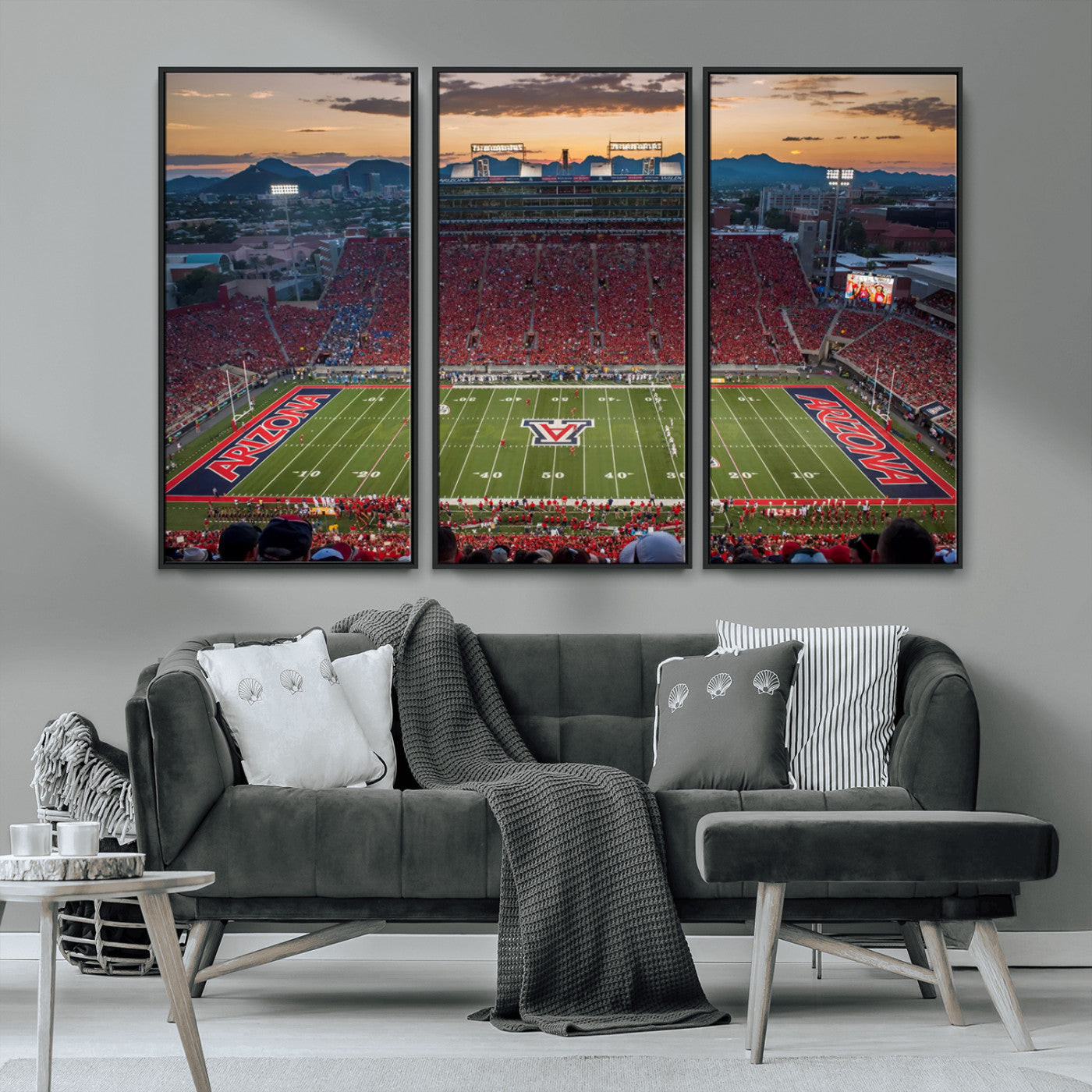 MGV-FC-48X32-3P - Framed Arizona Wildcats Football Team Print - Tucson Arizona Stadium Wall Art Canvas Print
