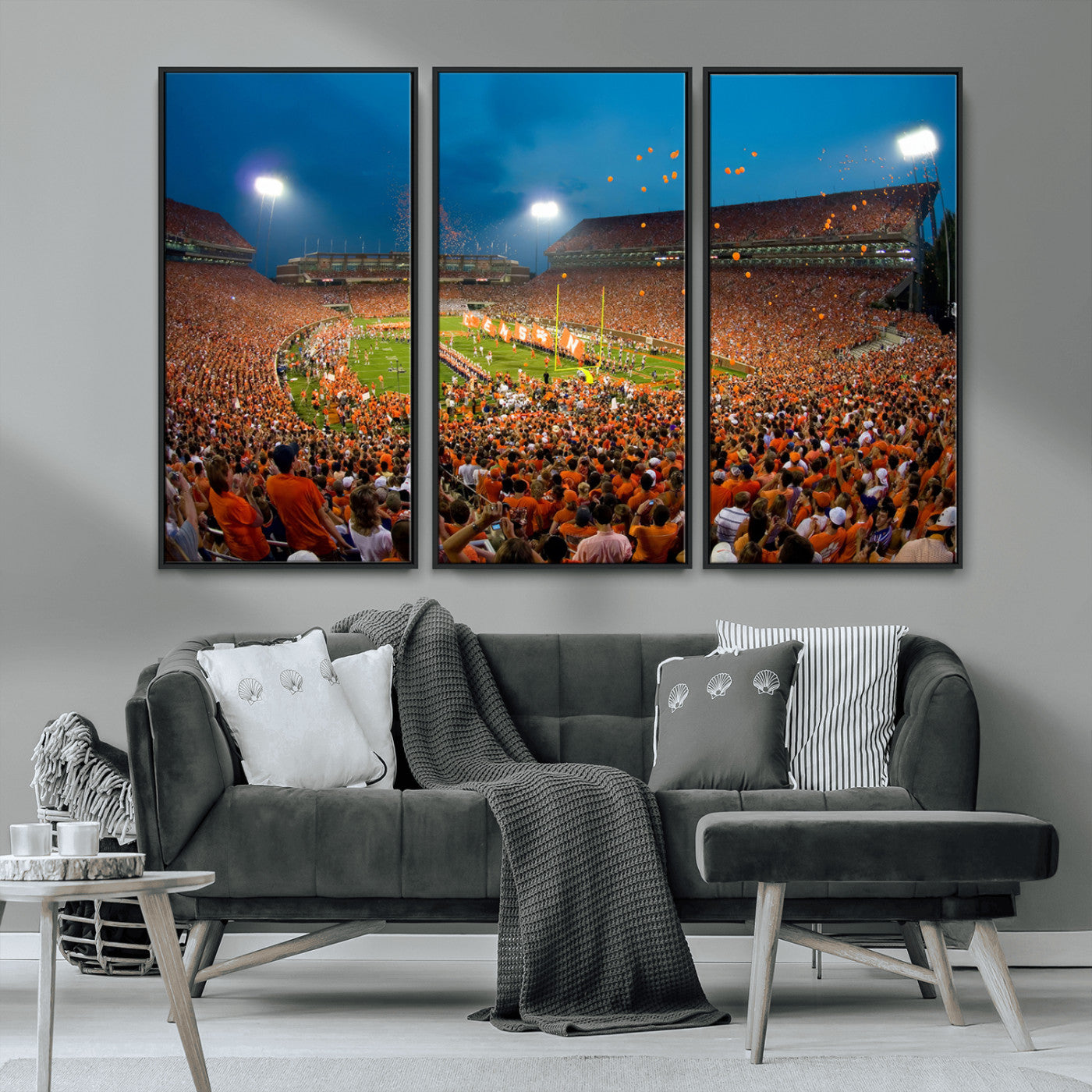 MGV-FC-48X32-3P - Clemson University Tigers Football Team Print - Clemson Memorial Stadium Wall Art Canvas Print