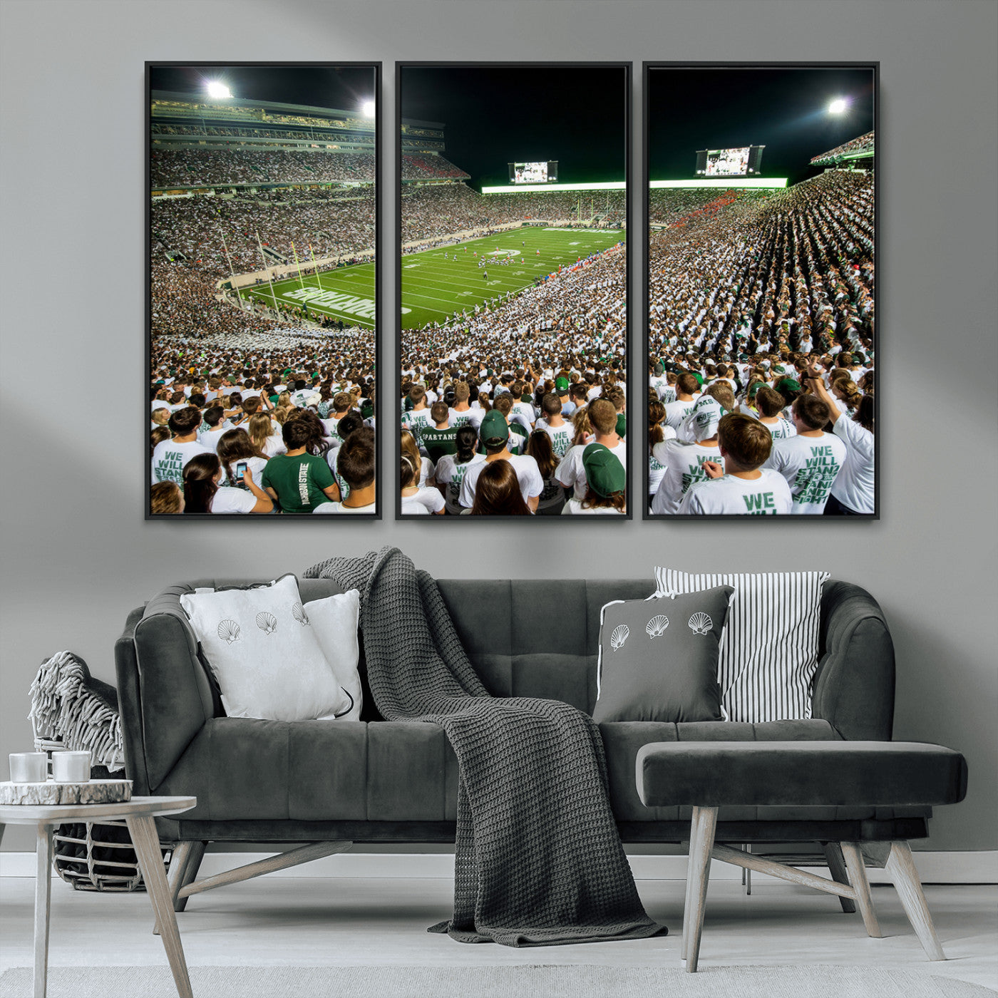 MGV-FC-48X32-3P - Michigan State Spartans Football Canvas Print - East Lansing Spartan Stadium Wall Art Canvas Print