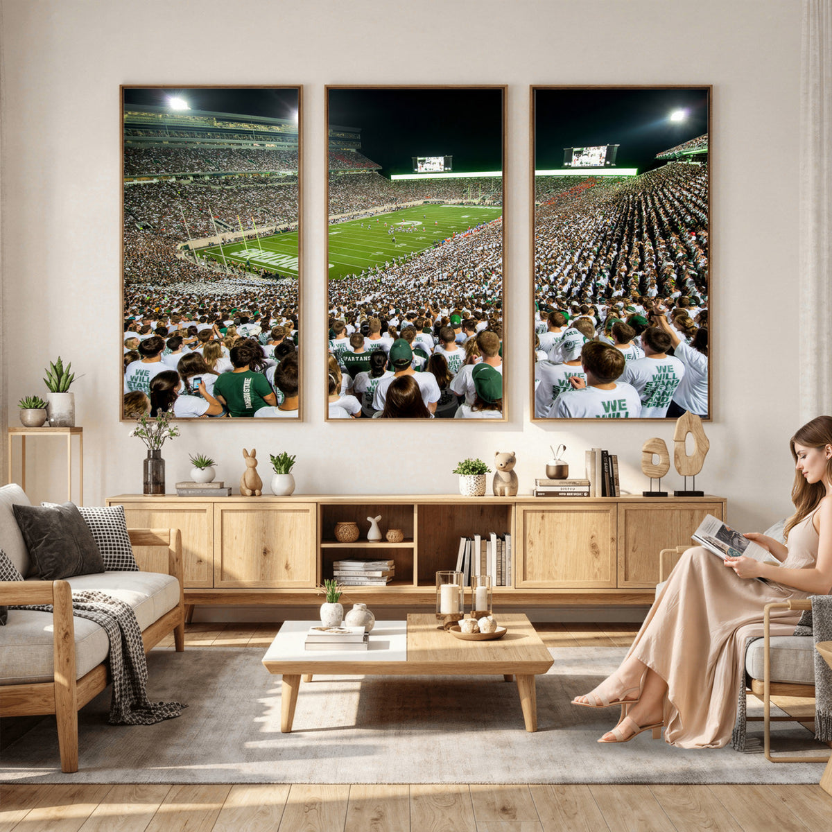 30457-PAN-FL-20X10 - Michigan State Spartans Football Canvas Print - East Lansing Spartan Stadium Wall Art Canvas Print