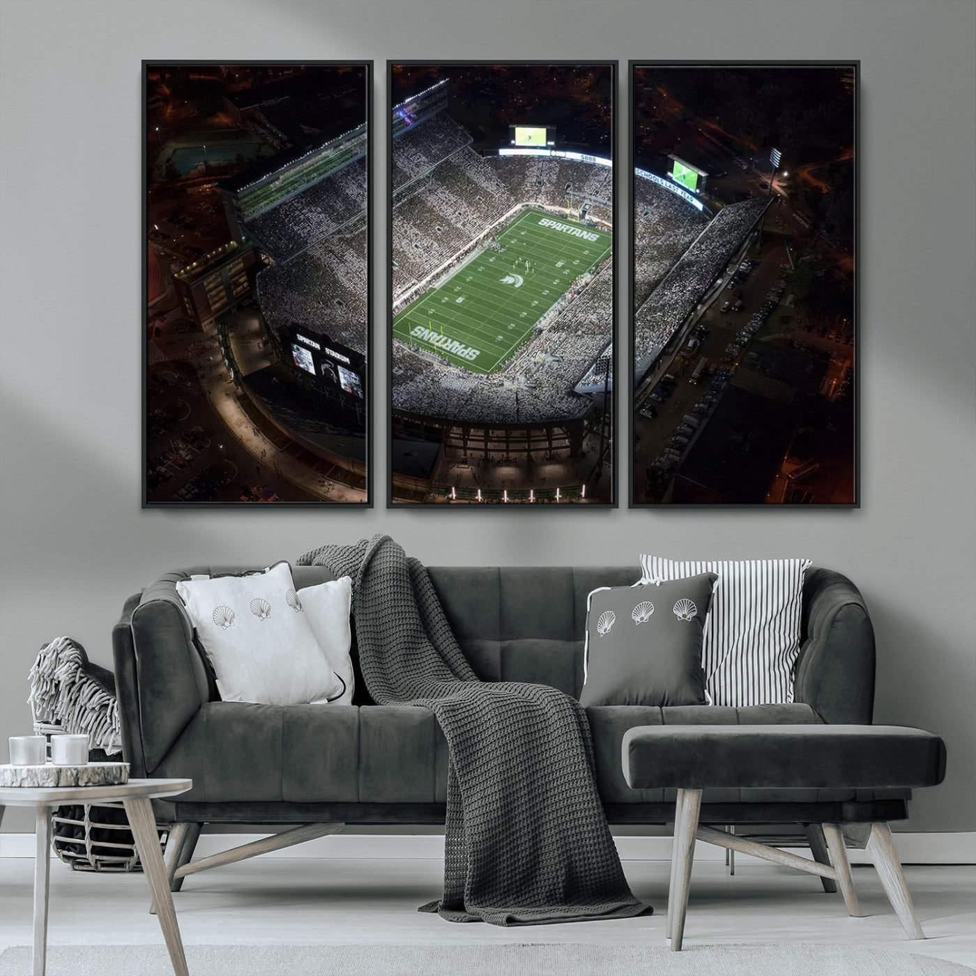 MGV-FC-48X32-3P - Michigan State Spartans Football Team Print - East Lansing Spartan Stadium Print Wall Art