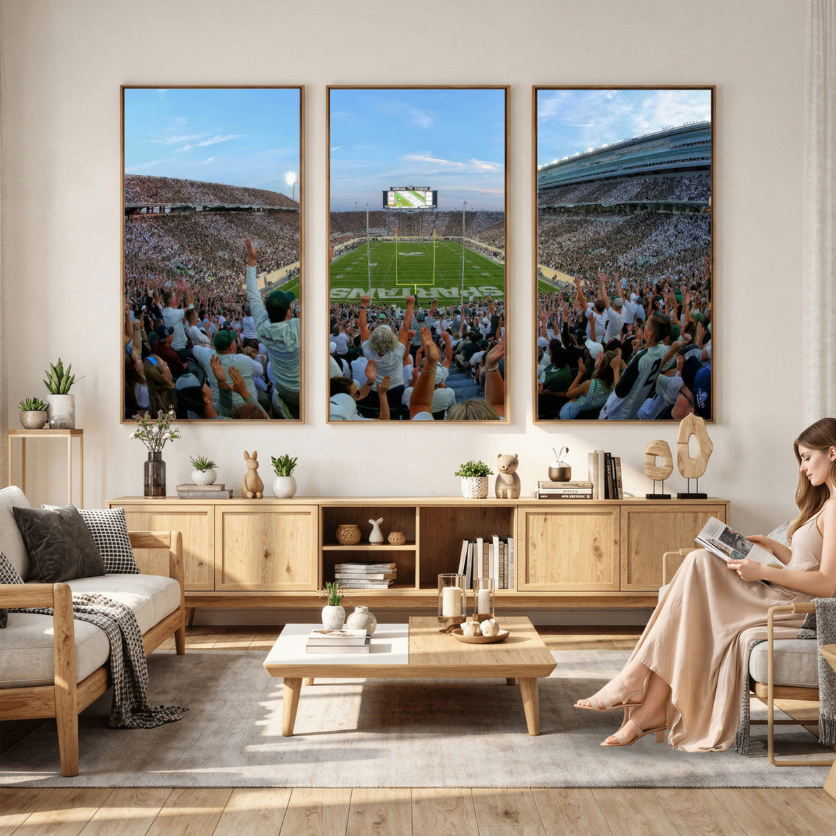 73105-PAN-FL-20X10 - Michigan State Spartans Football Team Art Print - East Lansing Spartan Stadium Wall Art Canvas Print