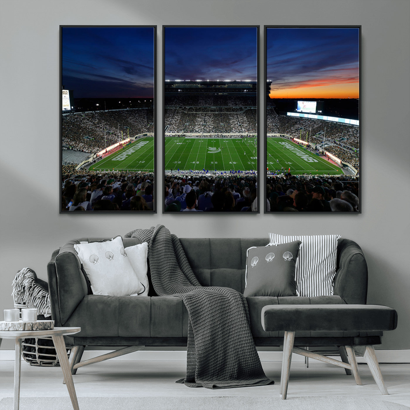 MGV-FC-48X32-3P - Michigan State Spartans Football Team Print - East Lansing Spartan Stadium Canvas Print