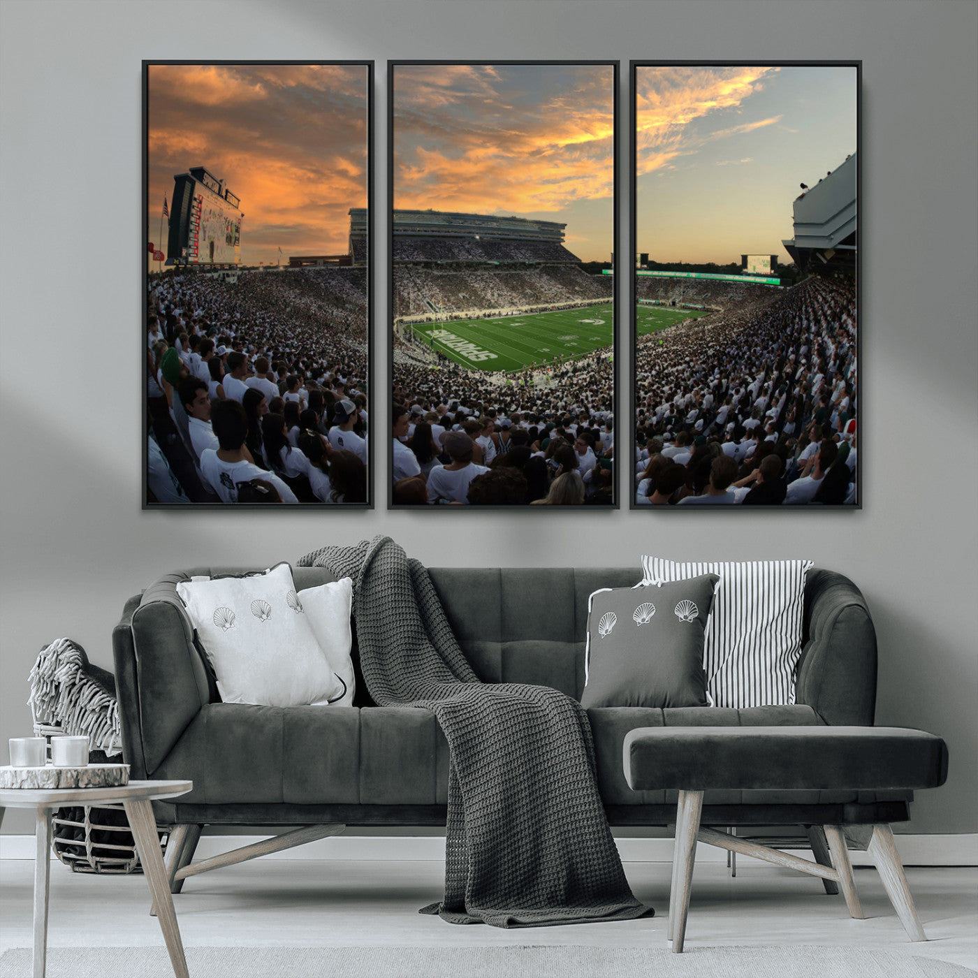 MGV-FC-48X32-3P - Michigan State Spartans Football Team Print - East Lansing Spartan Stadium Wall Art Canvas Print