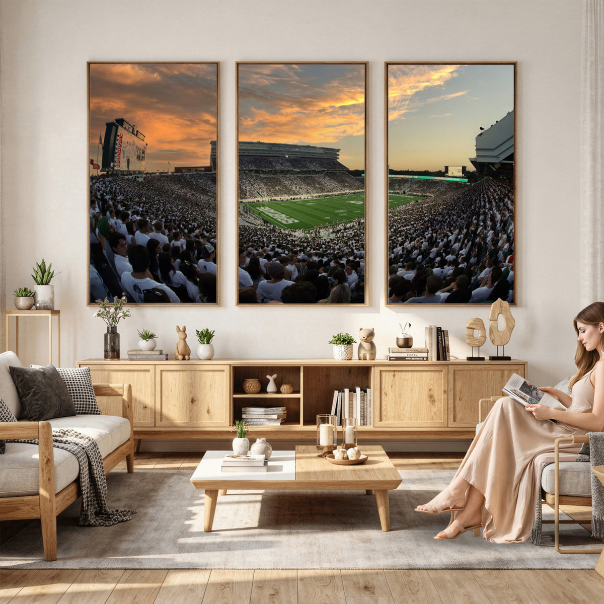 99155-PAN-FL-20X10 - Michigan State Spartans Football Team Print - East Lansing Spartan Stadium Wall Art Canvas Print