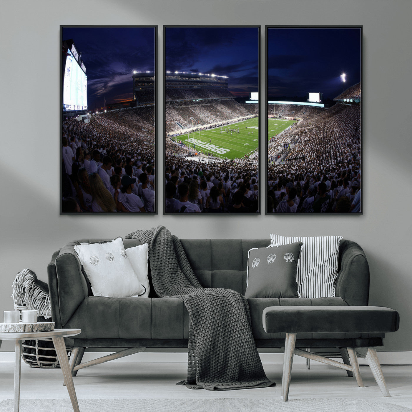 MGV-FC-48X32-3P - Michigan State Spartans Canvas, Framed Football Team Print - East Lansing Spartan Stadium Wall Art