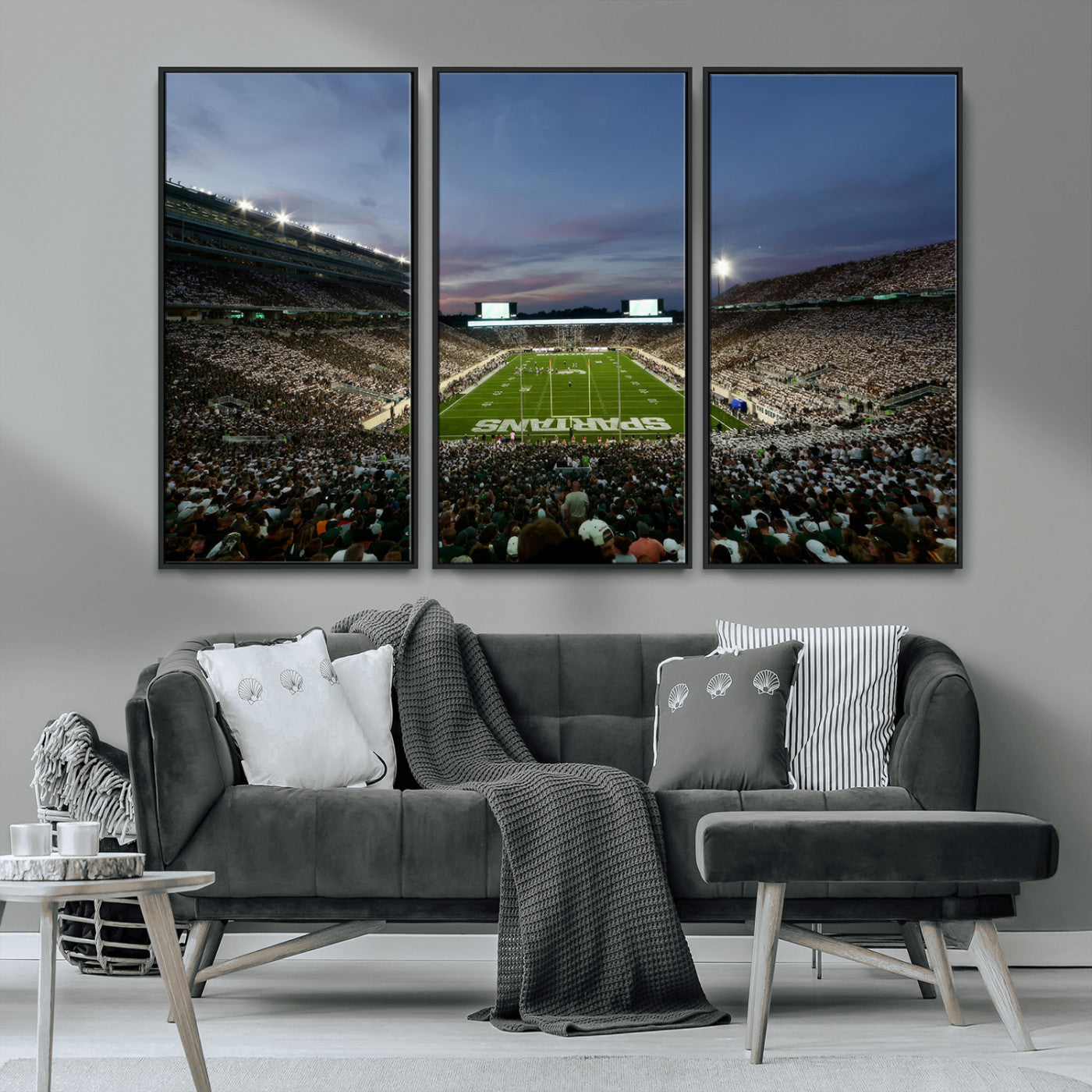 MGV-FC-48X32-3P - Michigan State Spartans Football Team Print - East Lansing Spartan Stadium Canvas Print