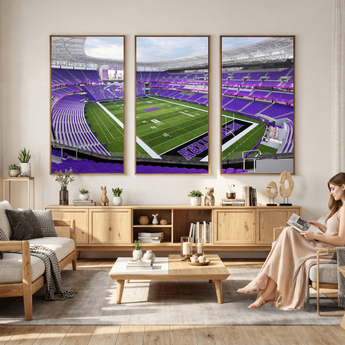 49190-MGV-CV-36X24 - Northwestern University Wildcats Football Team Print - Evanston Ryan Field Wall Art Canvas Print
