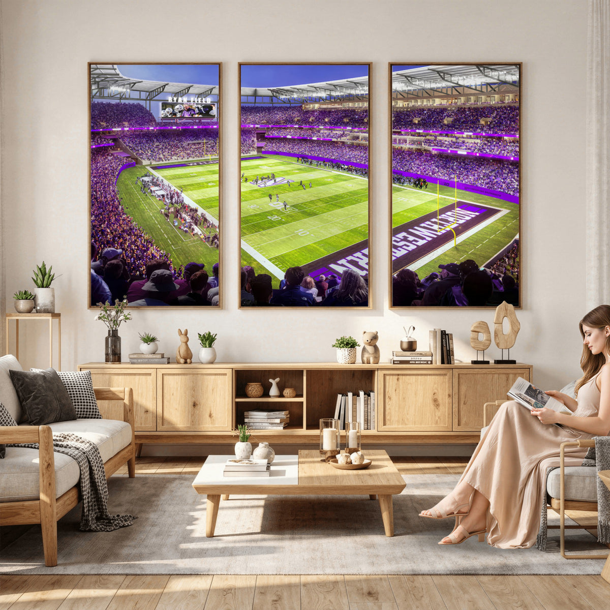 81245-MGV-CV-36X24 - Northwestern University Wildcats Football Team Print - Evanston Ryan Field Wall Art Canvas Print