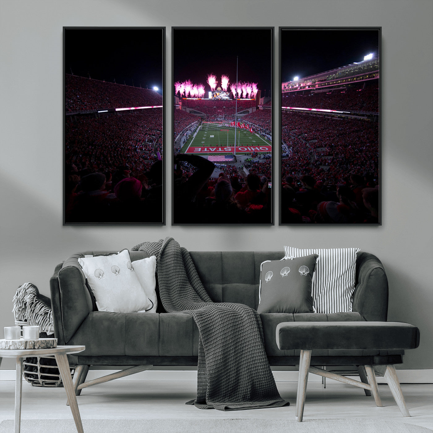 MGV-FC-48X32-3P - Ohio State University Buckeyes Football Team Print - Columbus Ohio Stadium Wall Art Canvas Print