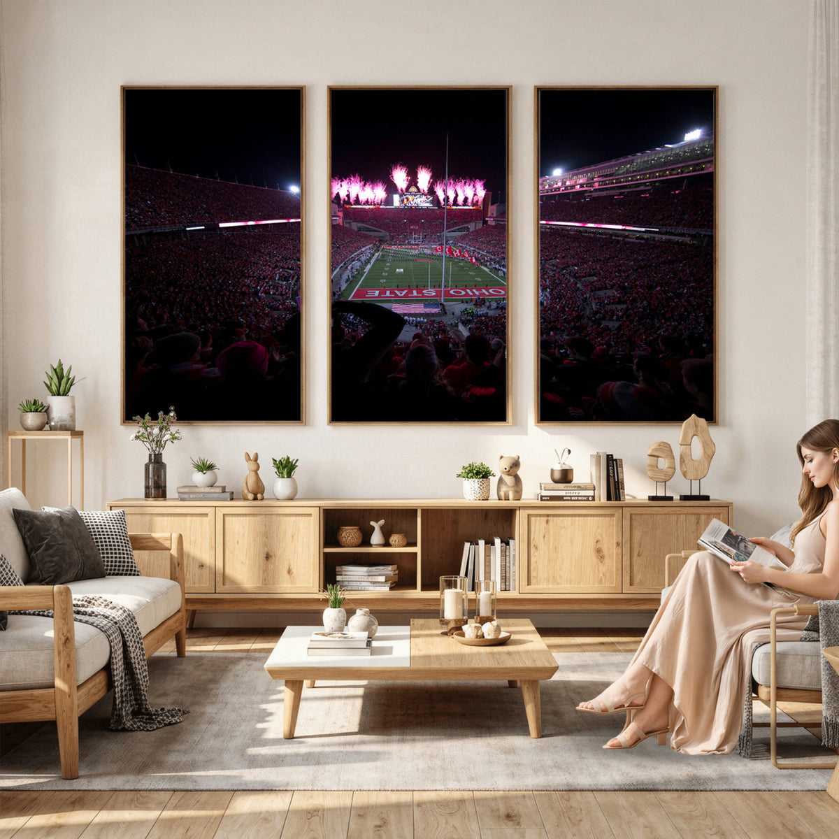 20483-PAN-FL-20X10 - Ohio State University Buckeyes Football Team Print - Columbus Ohio Stadium Wall Art Canvas Print