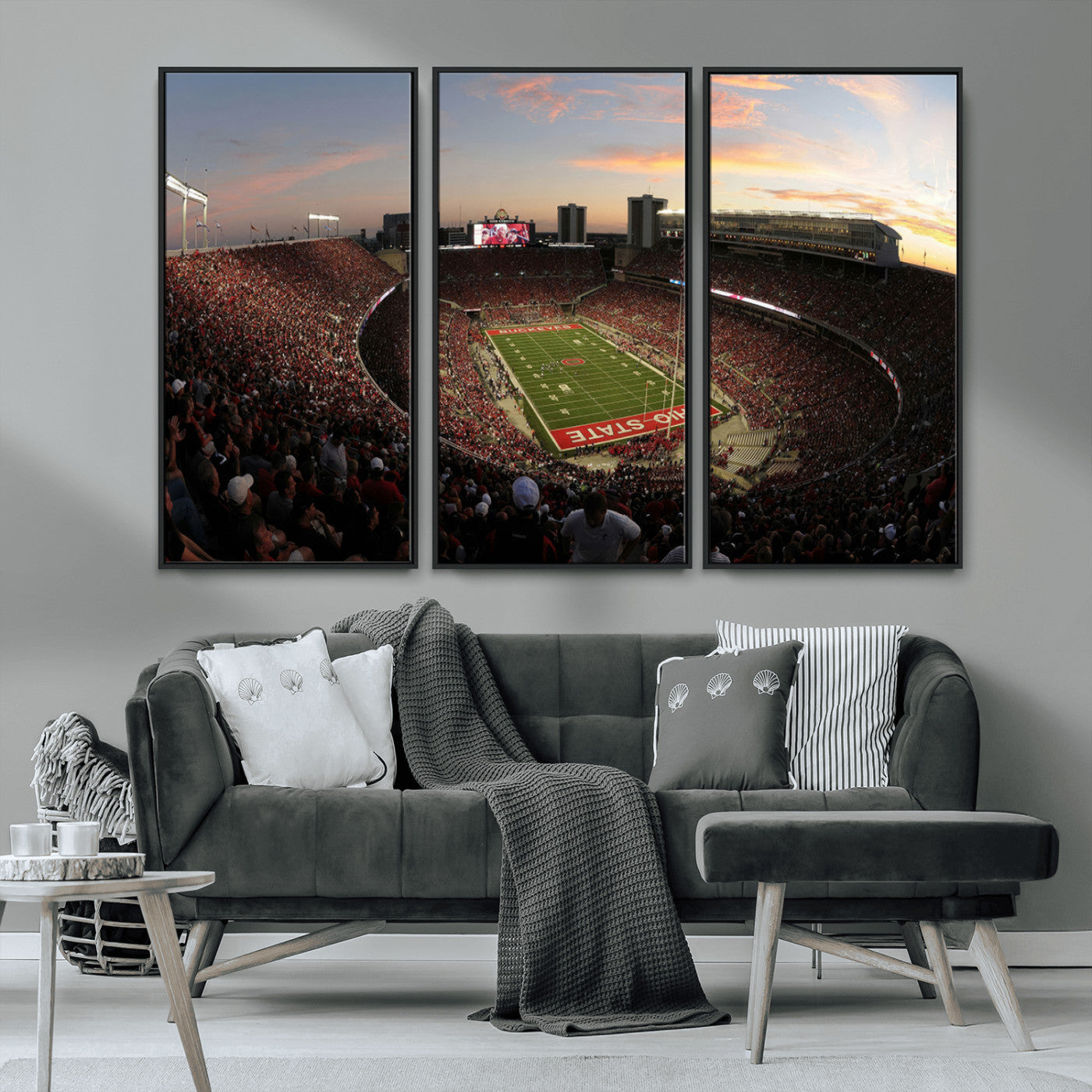 MGV-FC-48X32-3P - Ohio State University Buckeyes Football Team Print - Columbus Ohio Stadium Wall Art Canvas Print