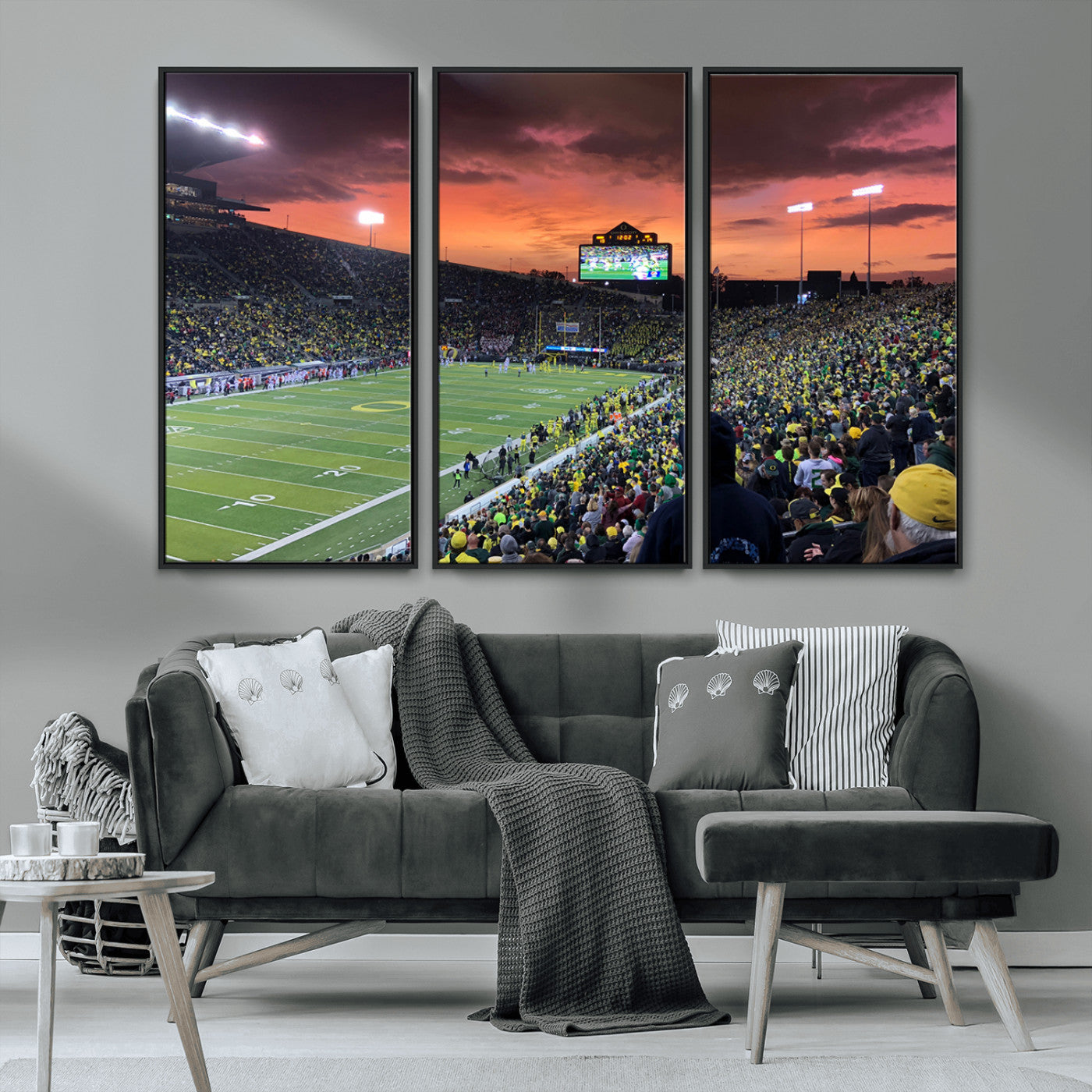 MGV-FC-48X32-3P - Eugene Autzen Stadium Canvas Wall Art Print – Sunset Over Iconic Football Field Wall Decor for Home