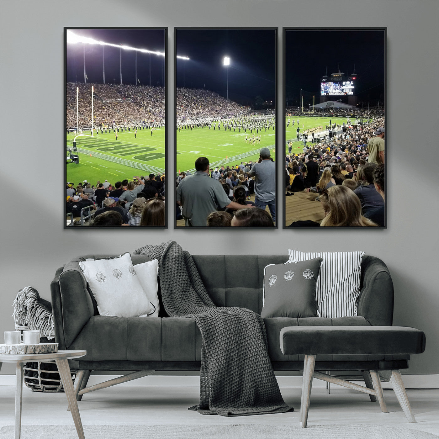 MGV-FC-48X32-3P - Purdue University Boilermakers Football Team Print - West Lafayette Ross-Ade Stadium Wall Art Canvas