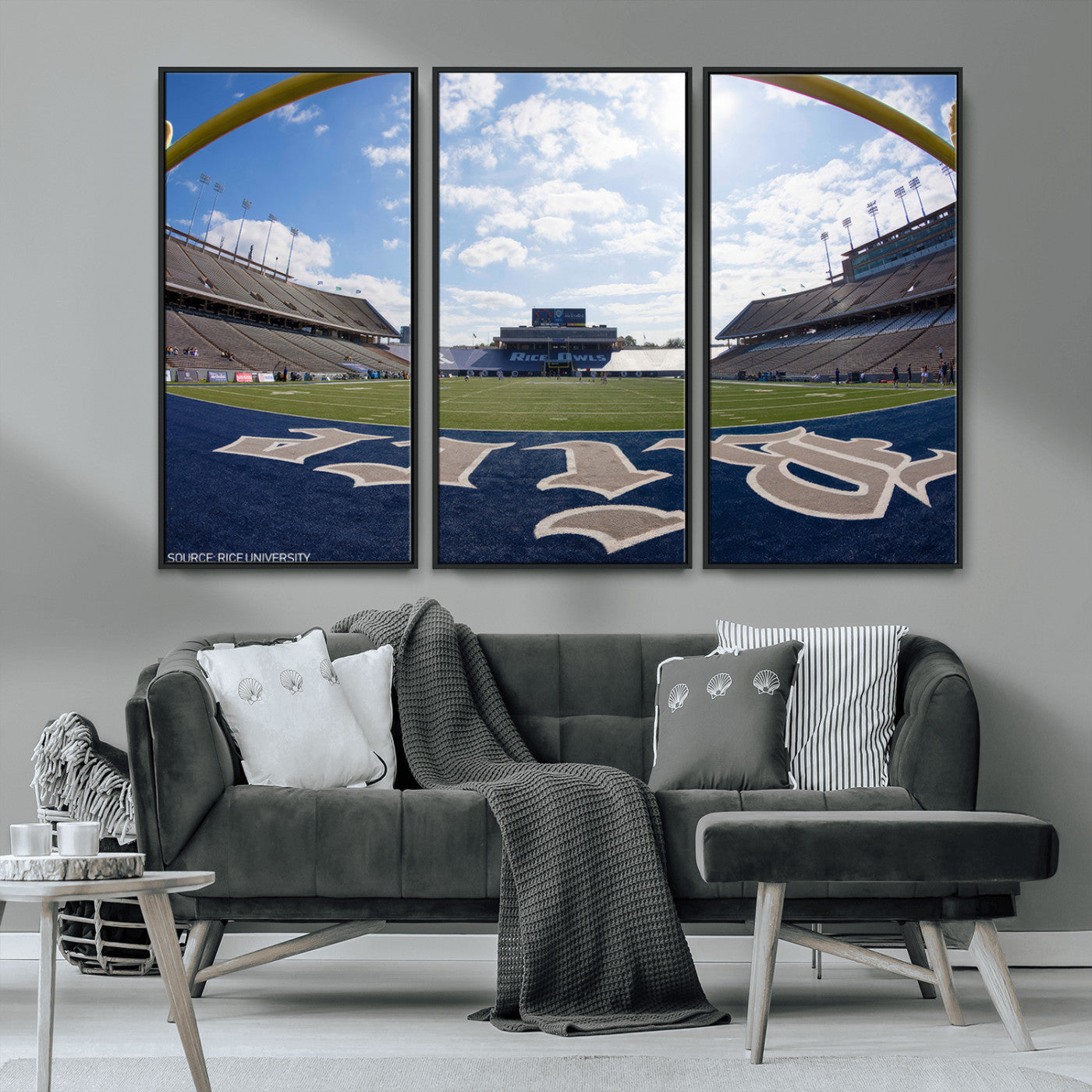 MGV-FC-48X32-3P - Rice University Owls Football Team Print - Houston Rice Stadium Wall Art Canvas Print