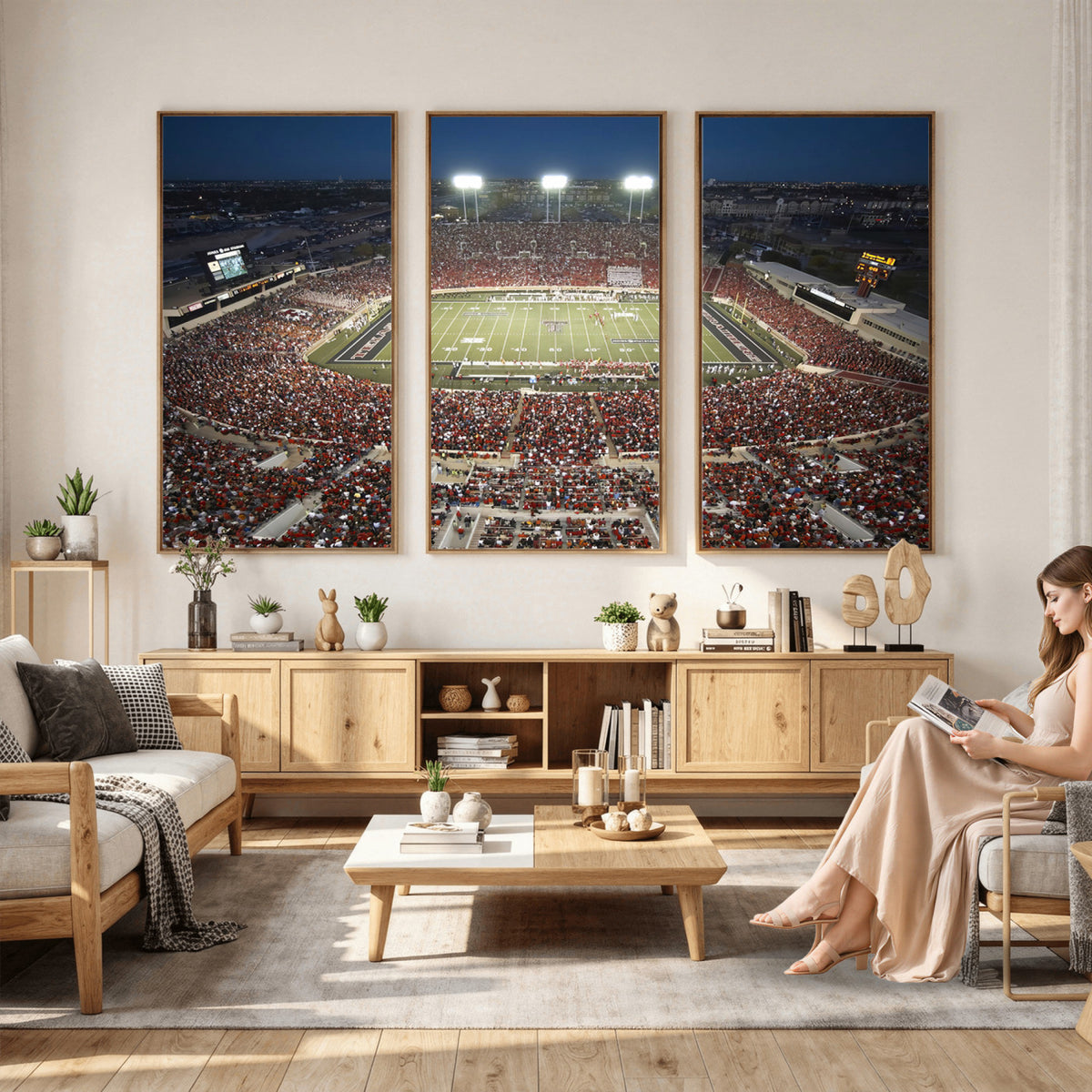 55763-MGV-CV-36X24 - Texas Tech Red Raiders Football Team Print, Lubbock Jones AT&T Stadium, Framed and Ready to Hang