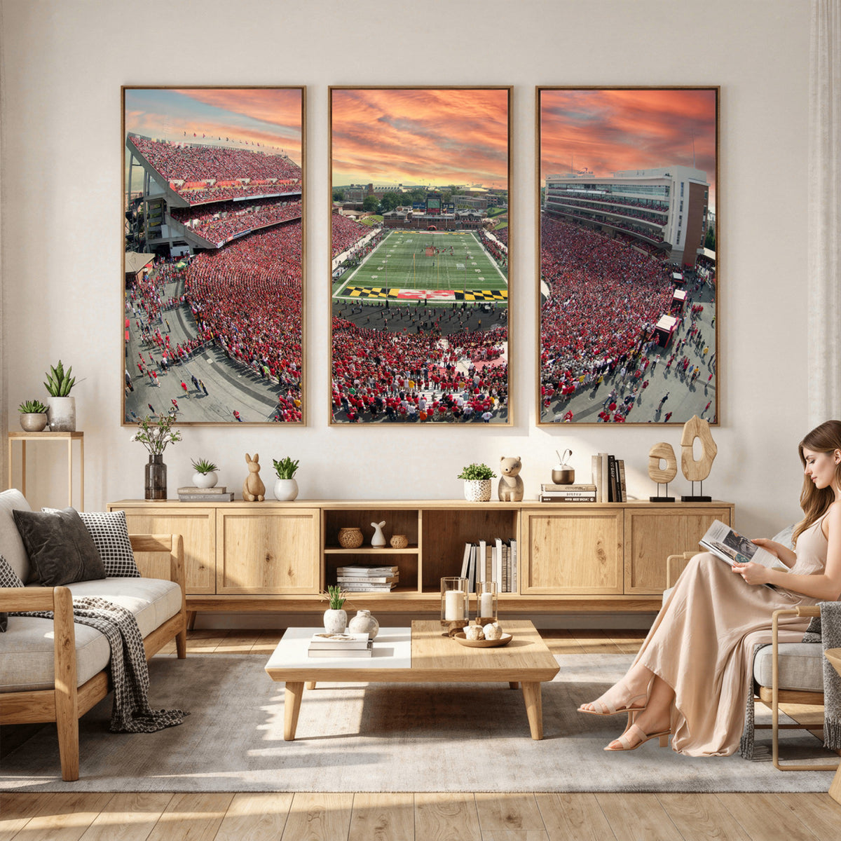 24140-PAN-FL-20X10 - University of Maryland Terrapins Football Team Print - College Park SECU Stadium Wall Art Canvas