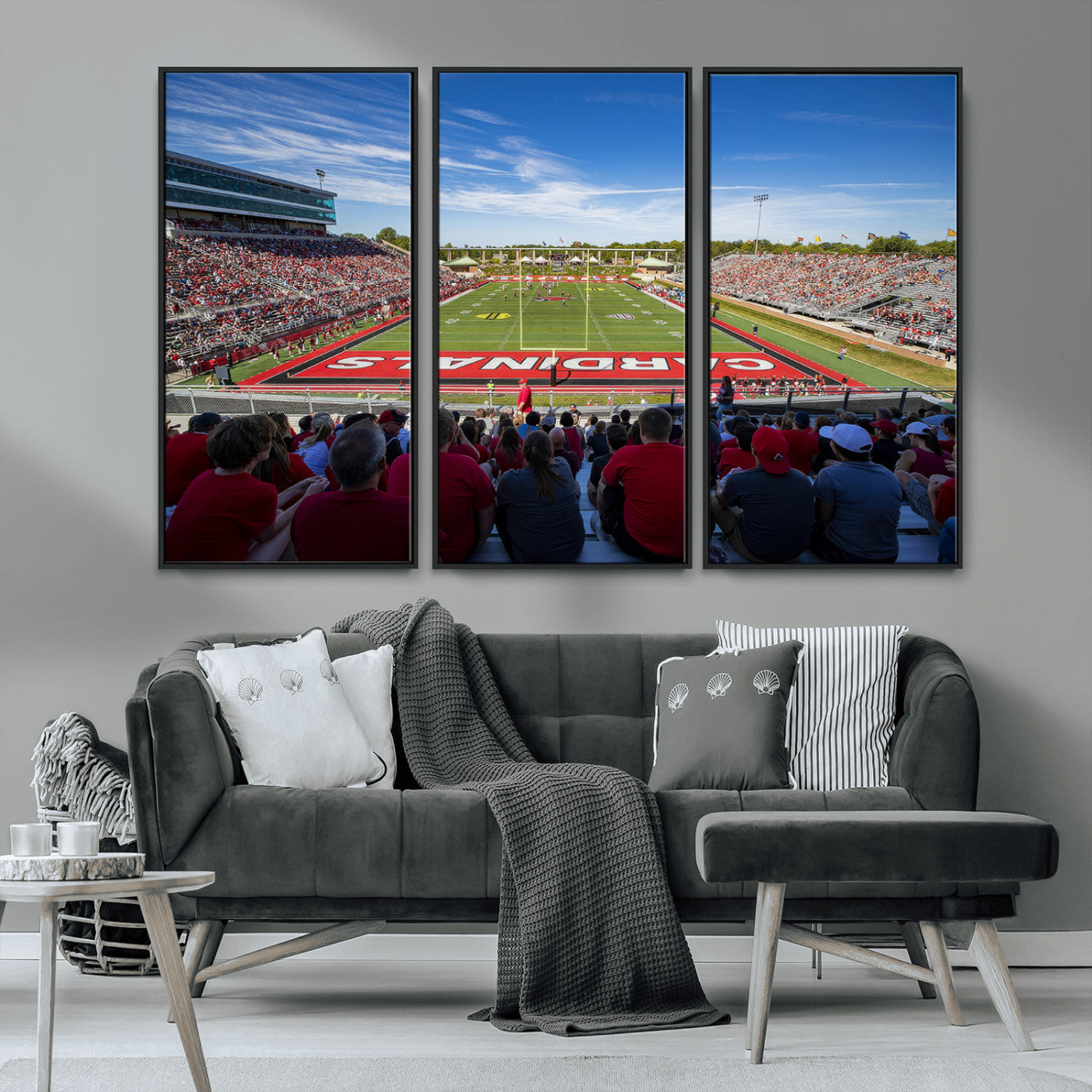 MGV-FC-48X32-3P - Ball State Cardinals Football Team Print - Muncie Scheumann Stadium Wall Art Canvas Print