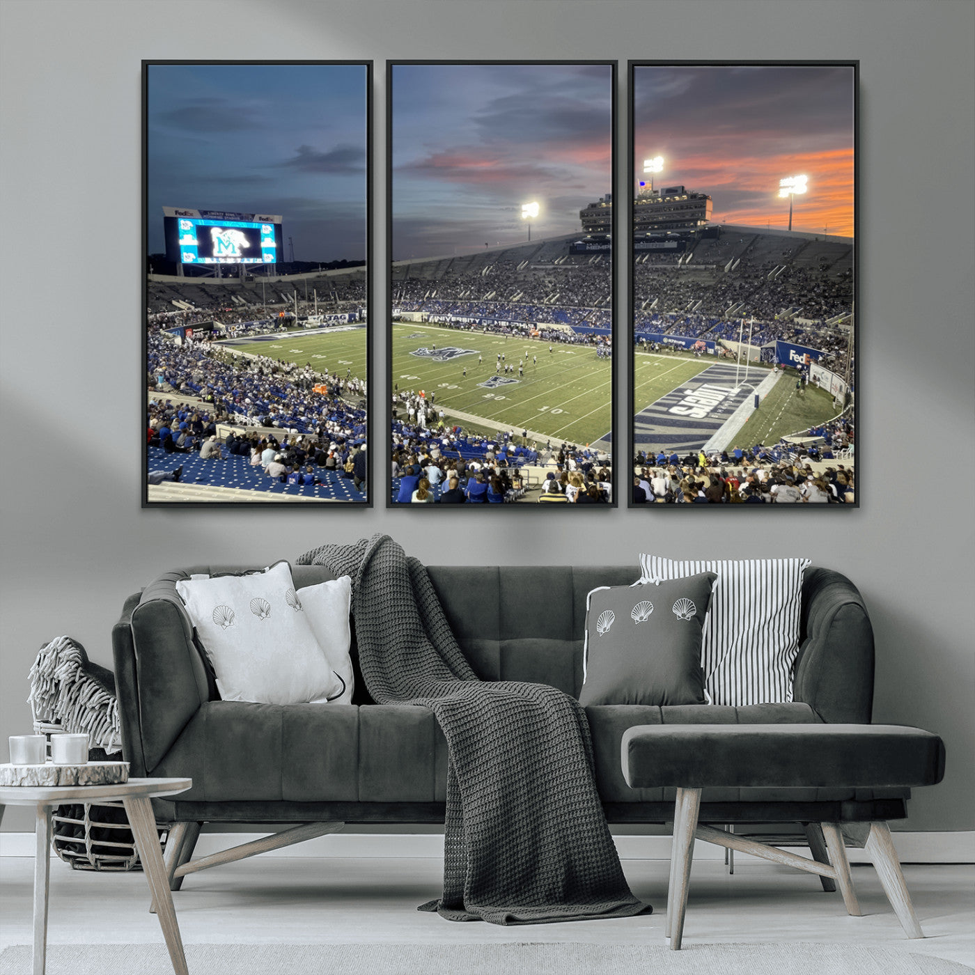 MGV-FC-48X32-3P - Memphis Tigers Football Team Print - Memphis Simmons Bank Liberty Stadium Wall Art Canvas Print