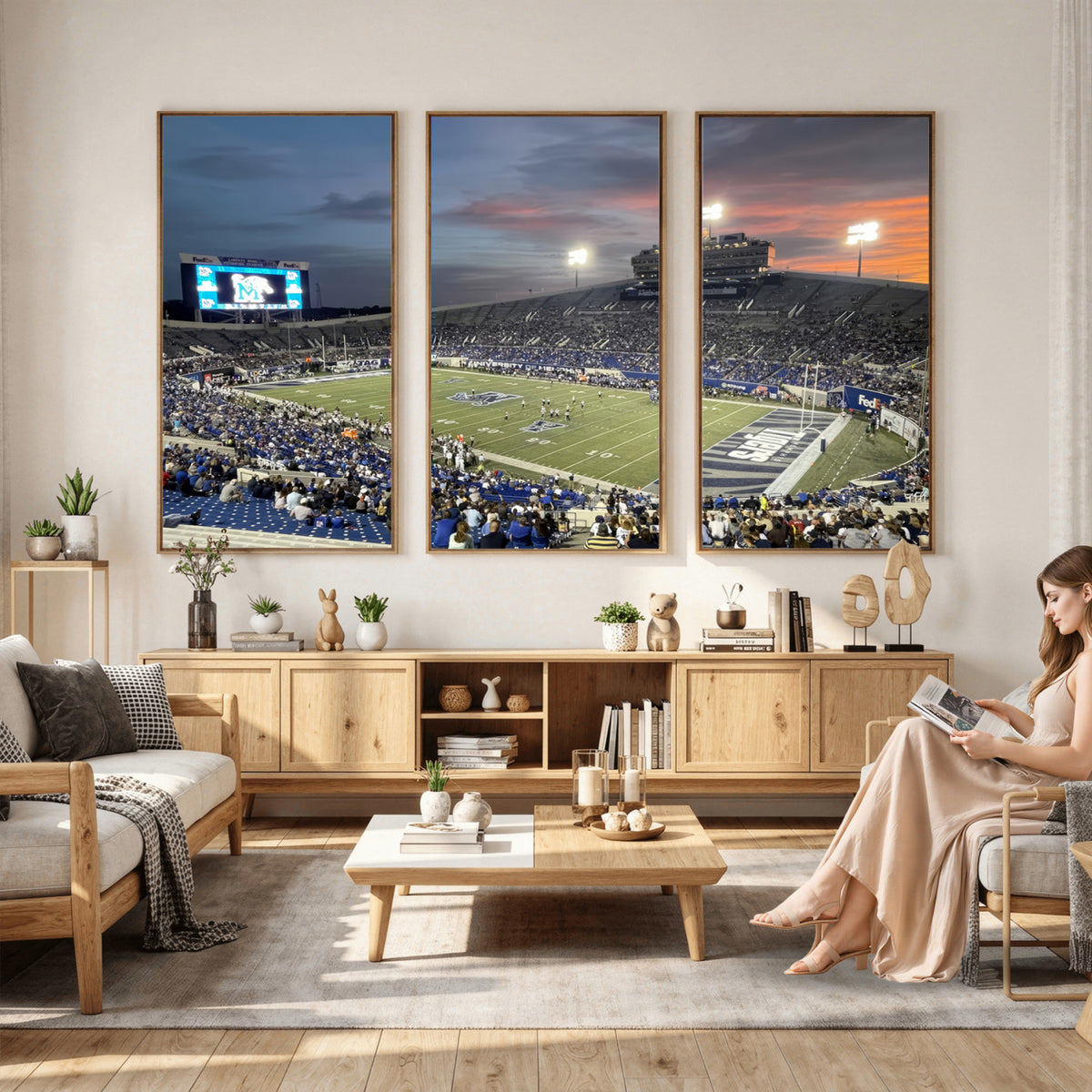 64409-PAN-FL-20X10 - Memphis Tigers Football Team Print - Memphis Simmons Bank Liberty Stadium Wall Art Canvas Print