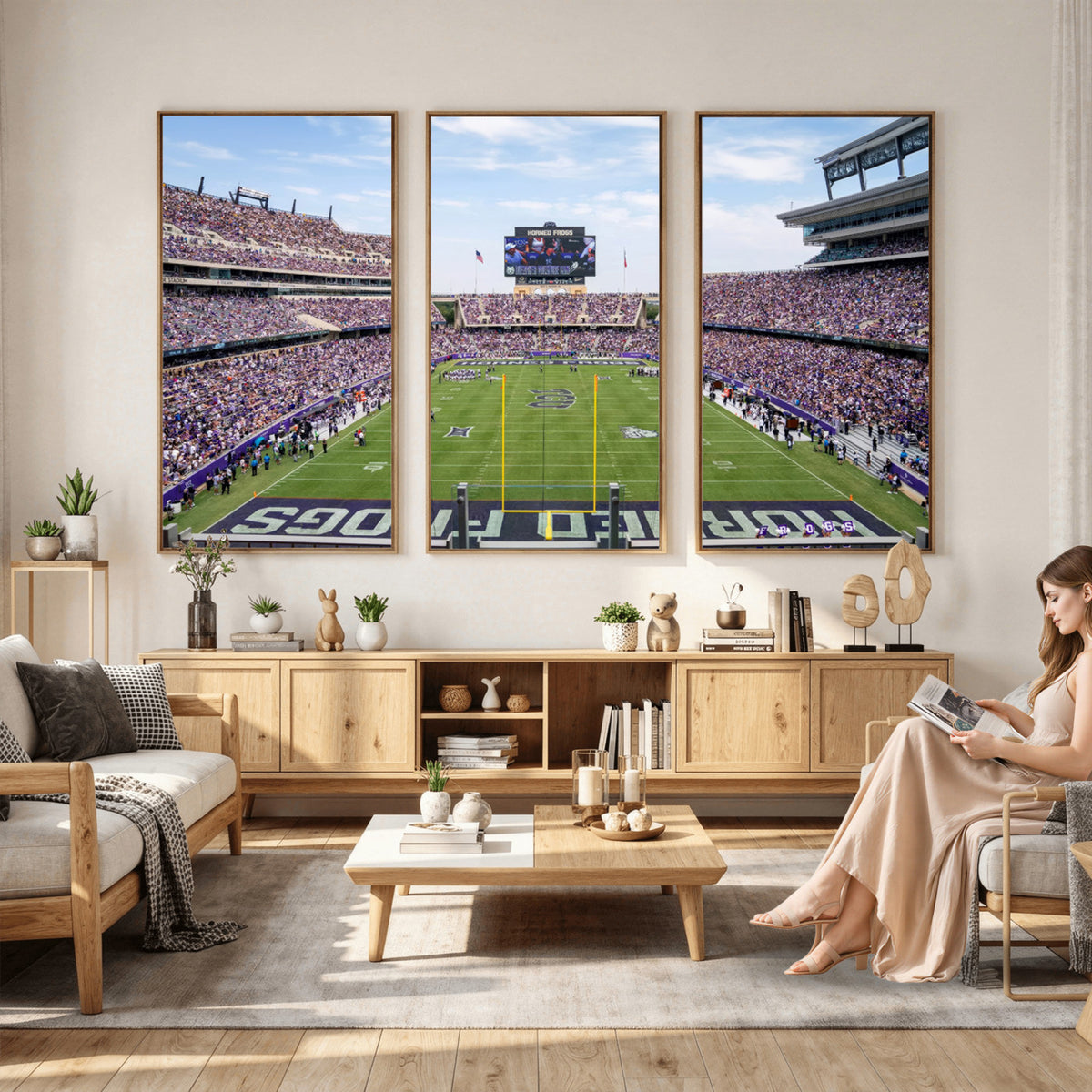 27650-PAN-FL-20X10 - TCU Horned Frogs Football Team Print - Fort Worth Amon G. Carter Stadium Wall Art Canvas Print