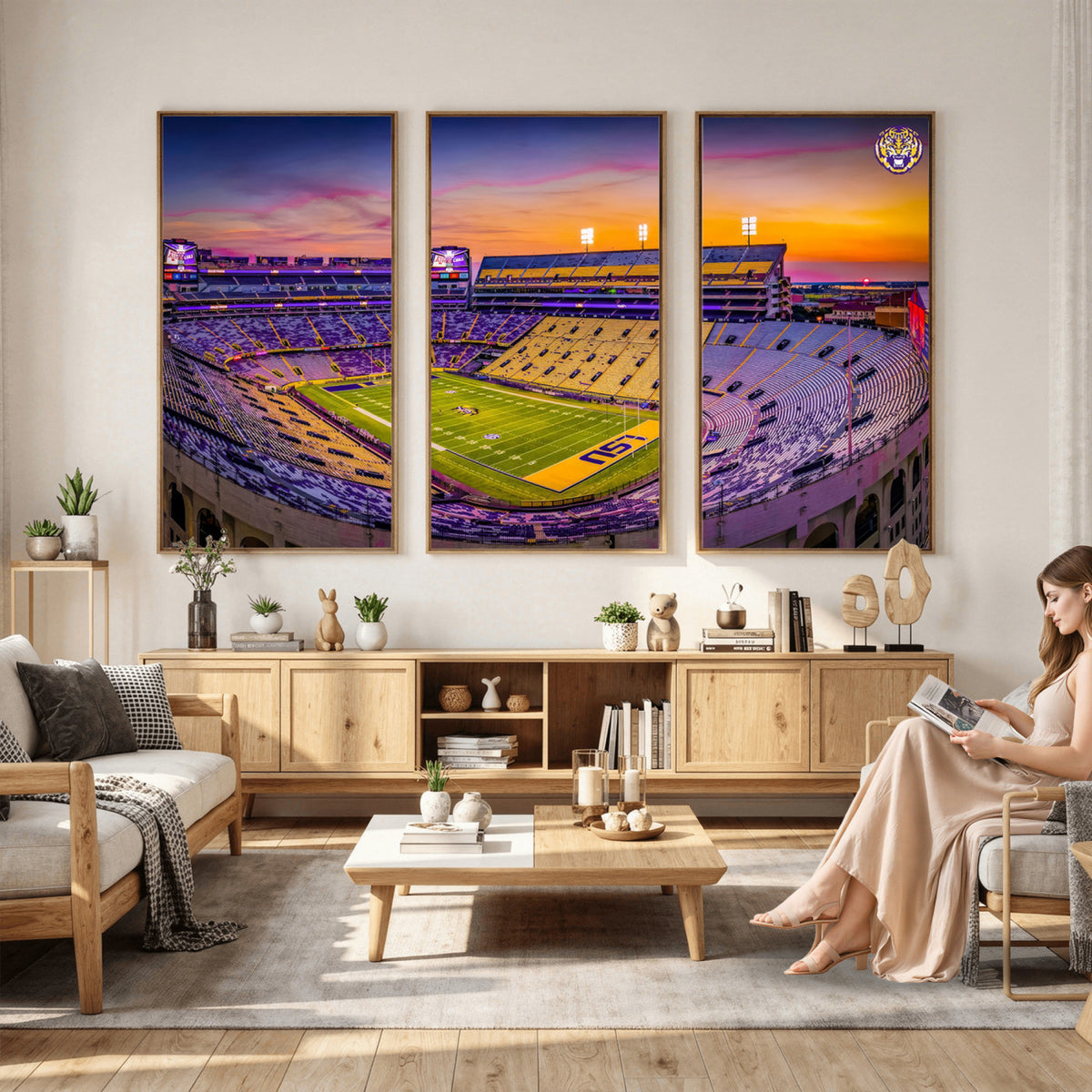 93538-MGV-CV-36X24 - The Louisiana State University Tigers Football Team Print, Framed and Ready to Hang Stadium Print