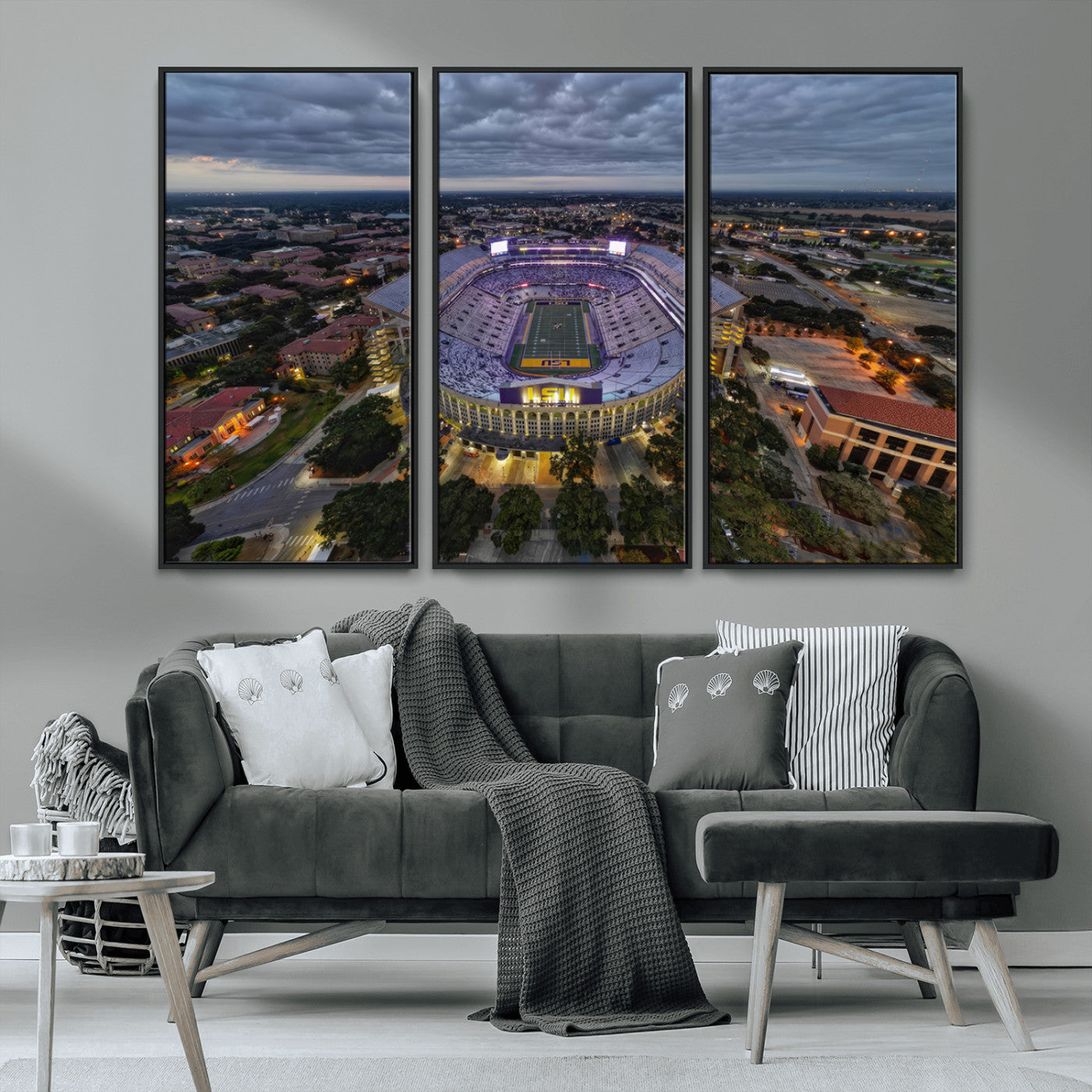 MGV-FC-48X32-3P - The Louisiana State University Tigers Football Team Print - Baton Rouge Tiger Stadium Wall Art