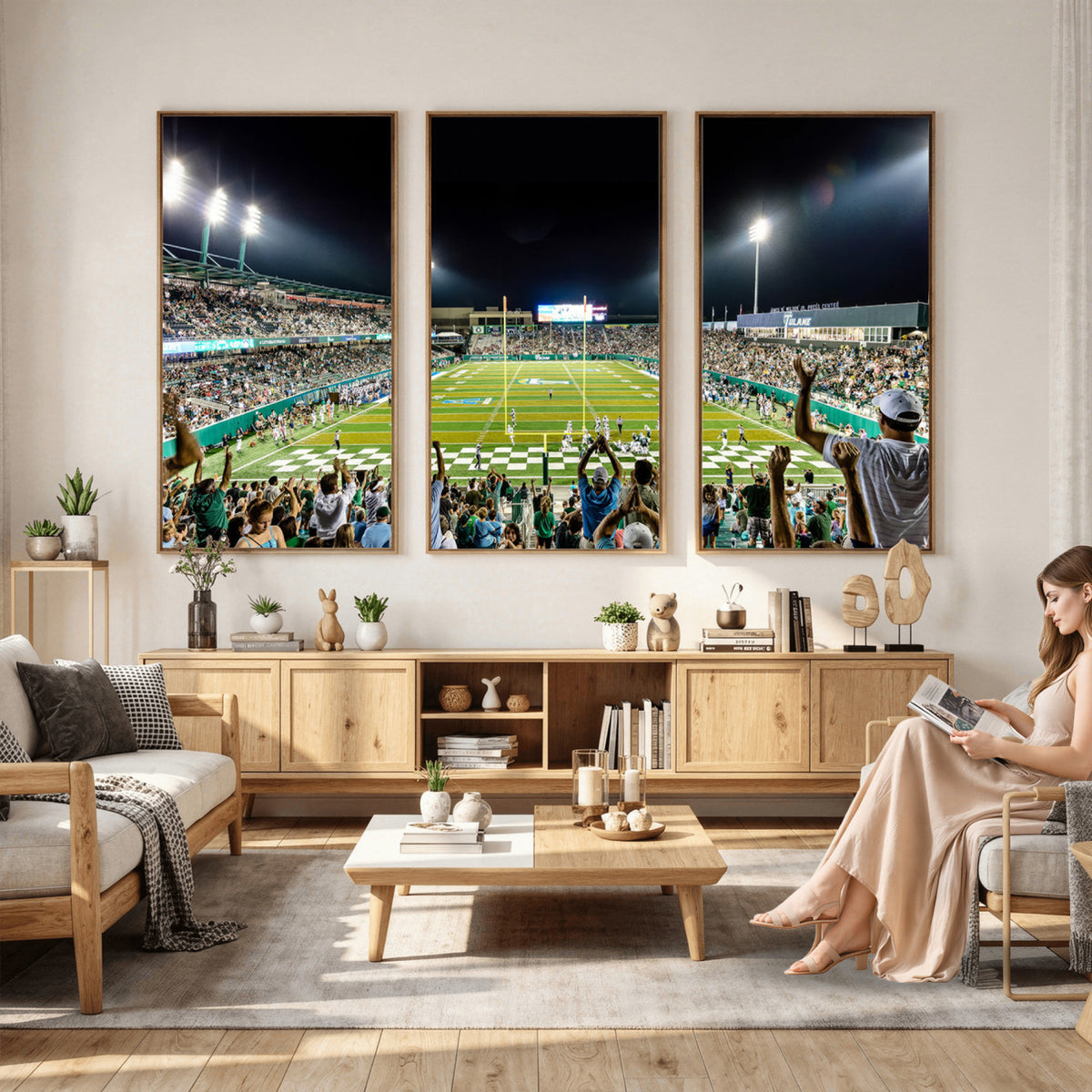 56448-MGV-CV-36X24 - The Tulane University Green Wave Football Team Print, New Orleans Yulman Stadium