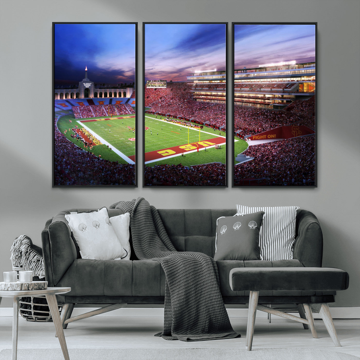 MGV-FC-48X32-3P - The University of Southern California USC Trojans Football Team Print - Los Angeles Memorial