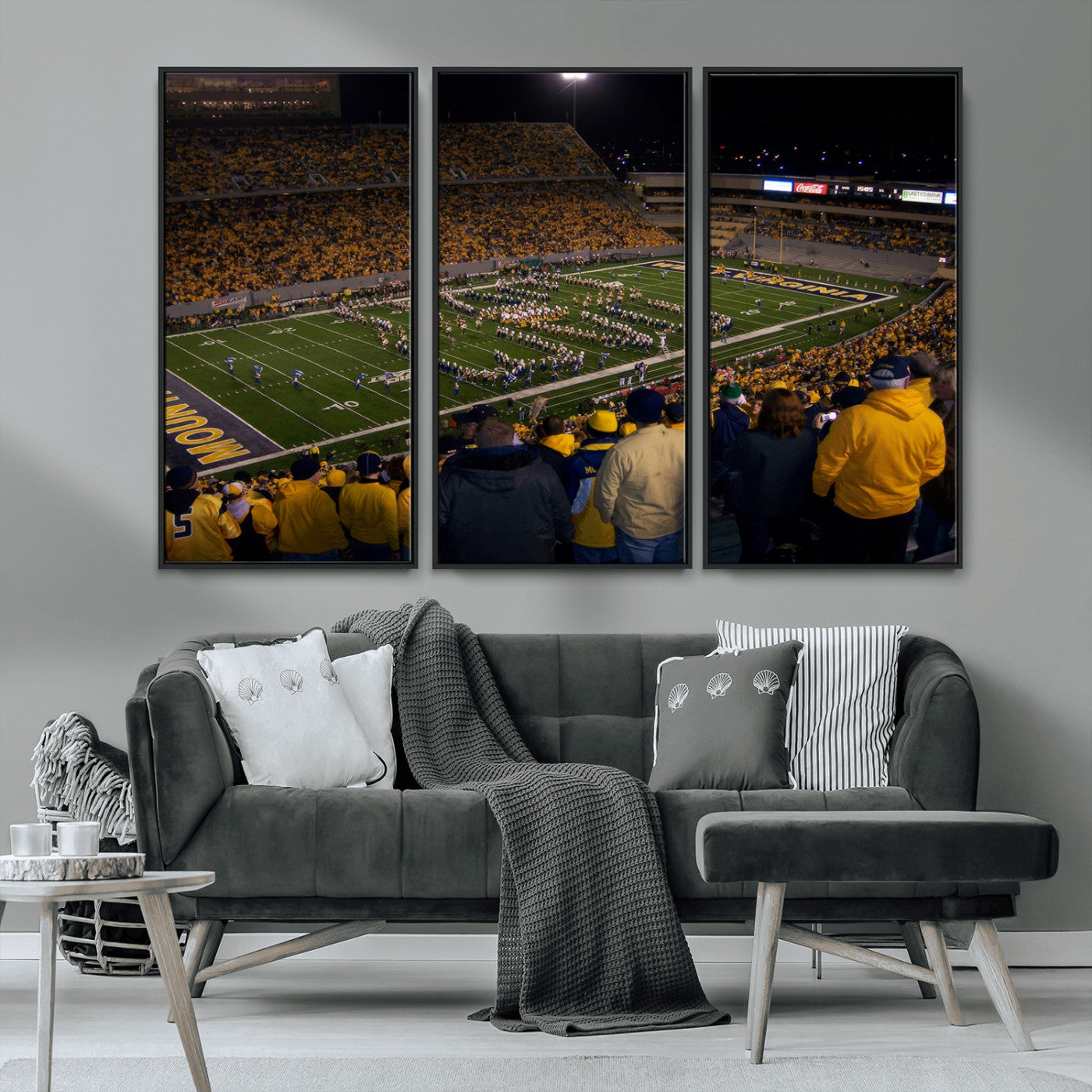 MGV-FC-48X32-3P - West Virginia Uni Mountaineers Football Team Print - Milan Puskar Stadium Canvas Print Wall Art,