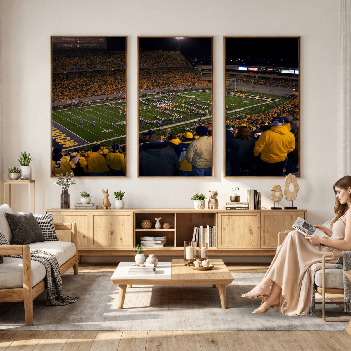 58154-MGV-CV-36X24 - West Virginia University Mountaineers Football Team Print, Milan Puskar Stadium, Morgantown
