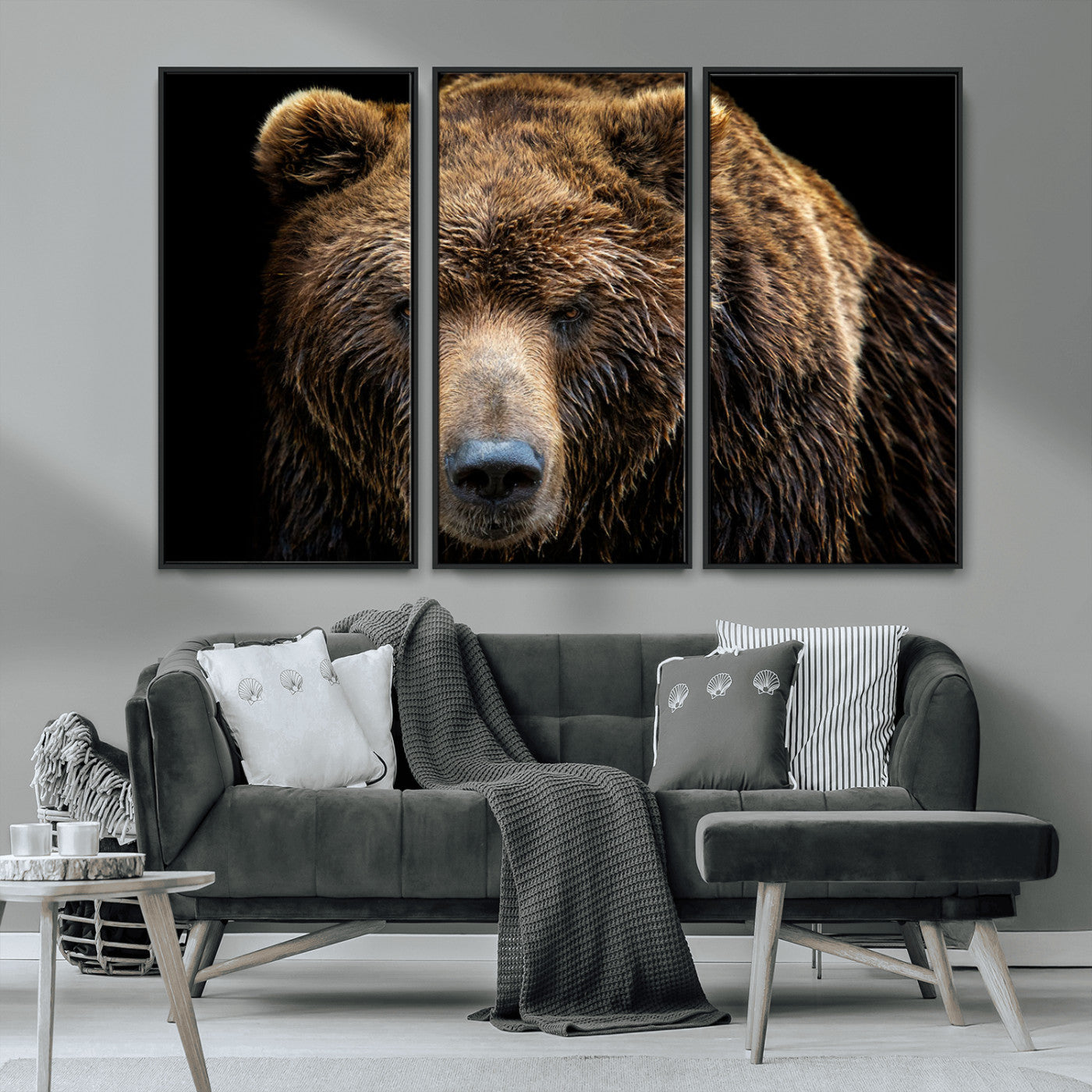 MGV-FC-48X32-3P - Grizzly Brown Bear Canvas Wall Art, Wildlife Animal Canvas Artwork Bear Print, Bear Wall Art Print,